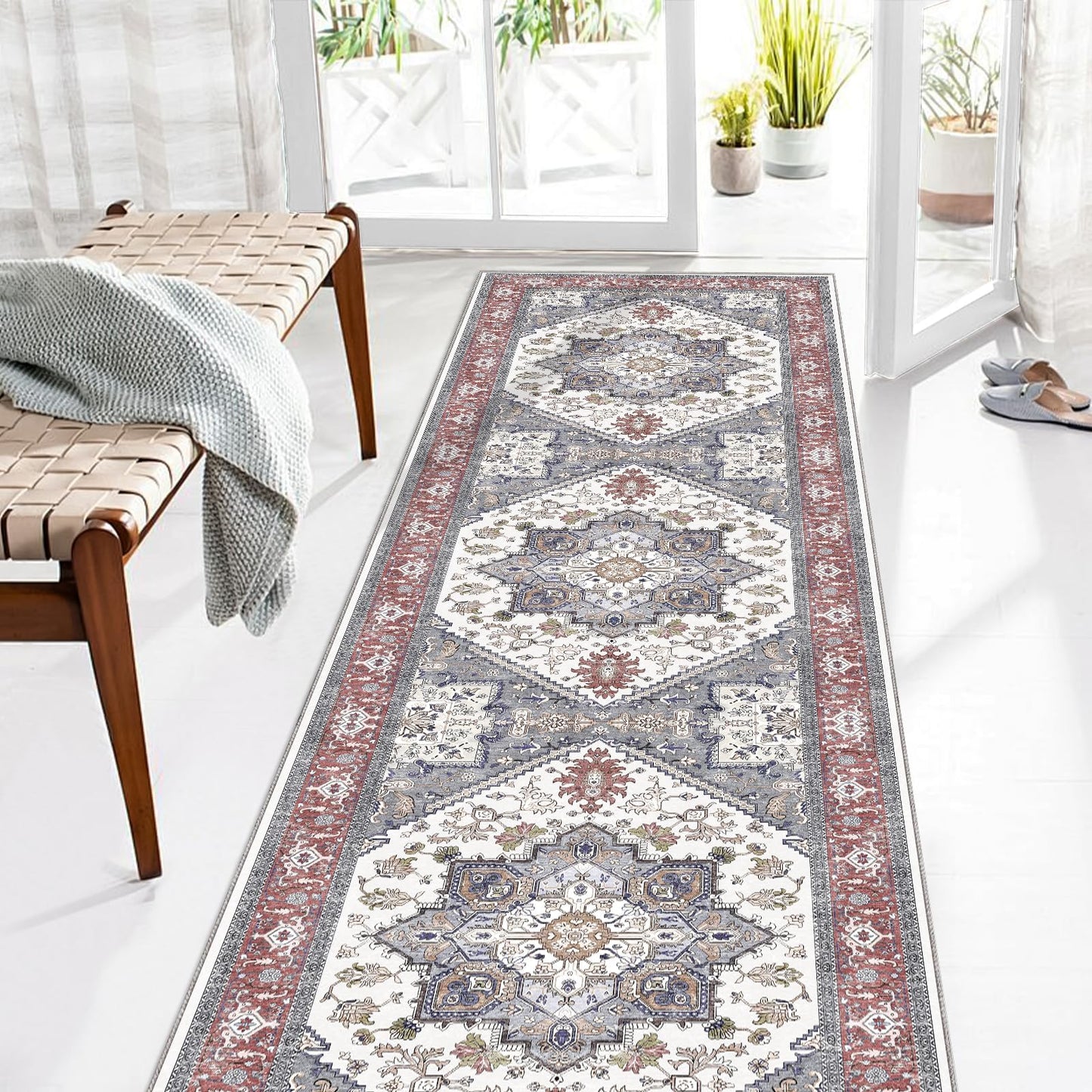 OPPODREAM Soft Area Rugs 4x6, Low-Pile Washable Rugs 4x6 with Non Slip Backing, Faux Cashmere 4 x 6 Throw Carpet, Purple