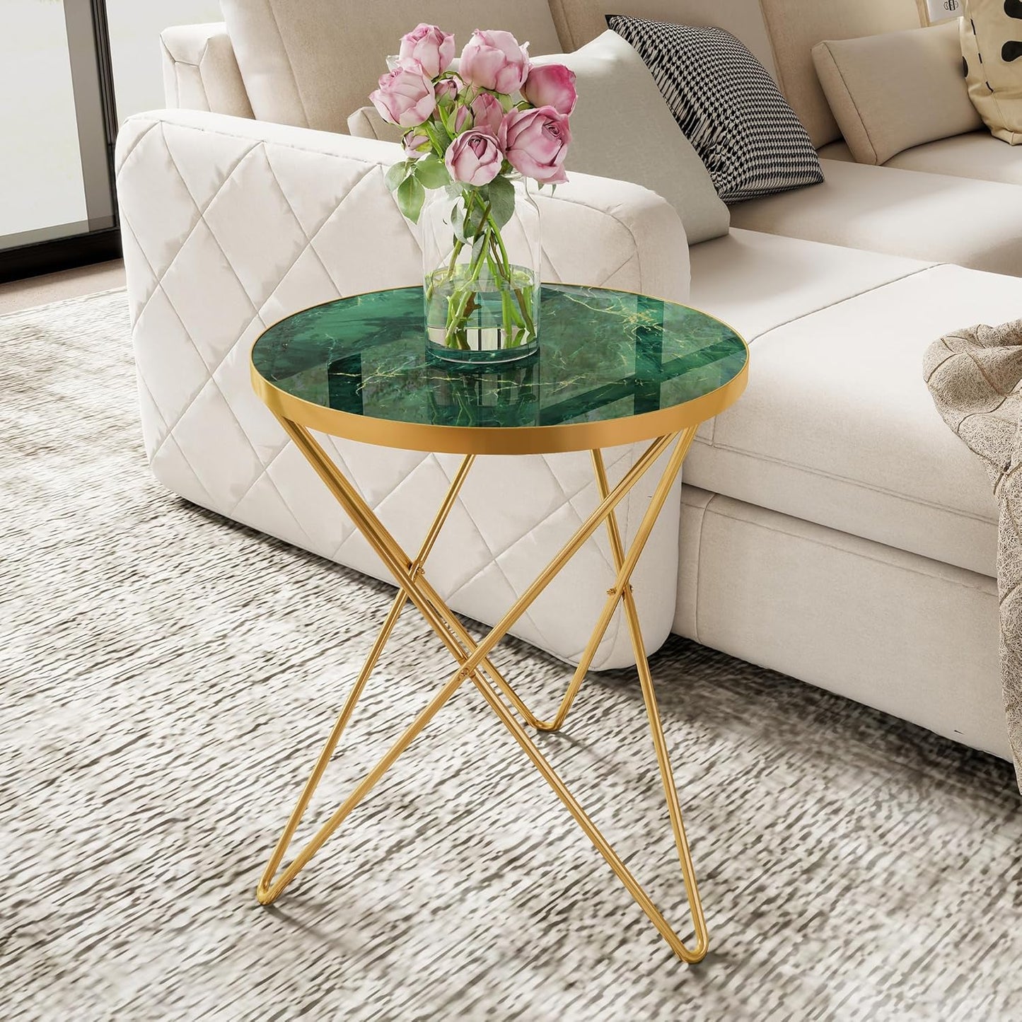 Coffee Table Side Table Round Black Green Living Room Table Sofa Table for Living Room Garden Balcony Bedroom Table Round Modern Plant Table Outdoor with Marble Pattern