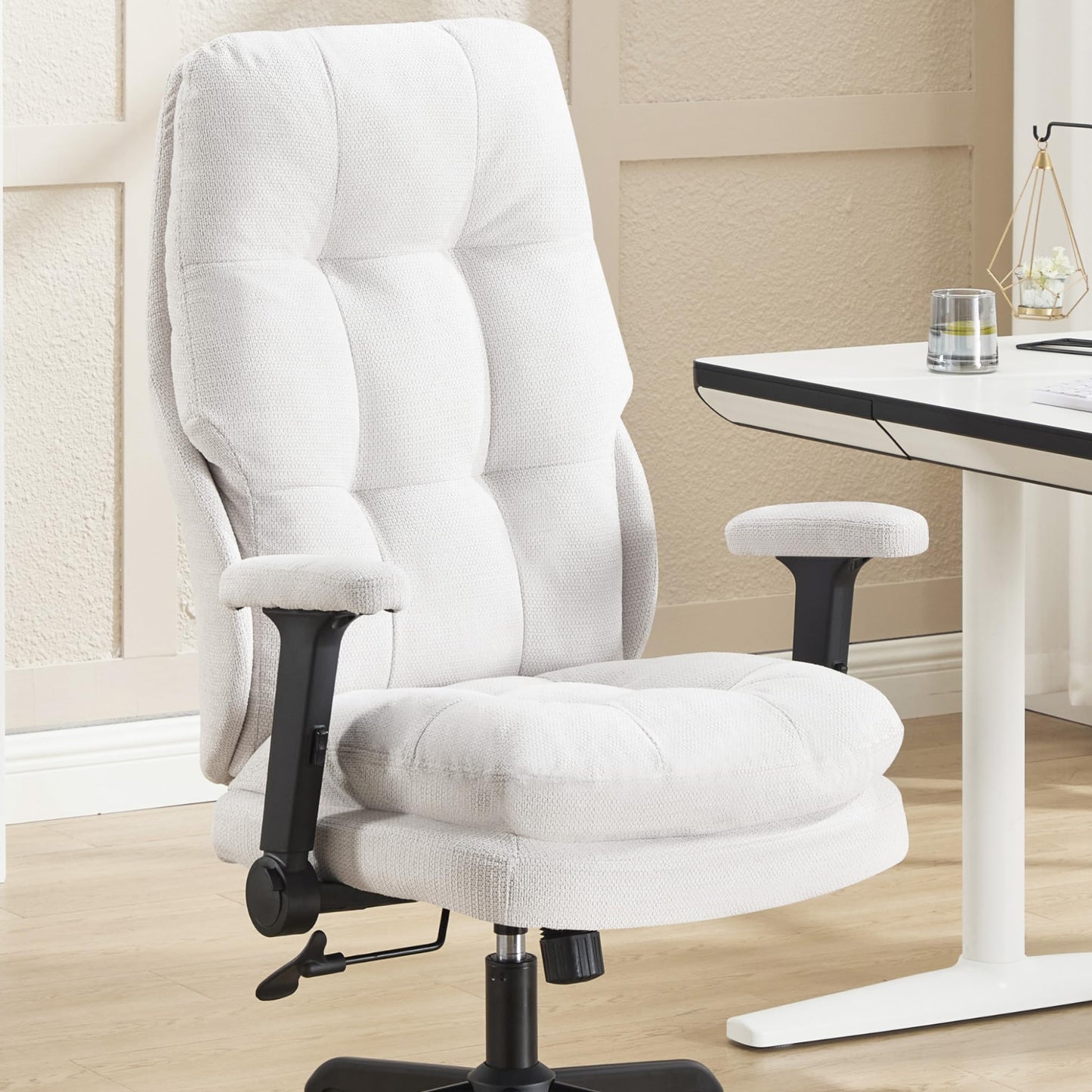 Fizzin Ergonomic Office Chair Office Executive Chair with High Back and Double Cushion Armrests, Reversible, Height-Adjustable Computer Chair (Beige)