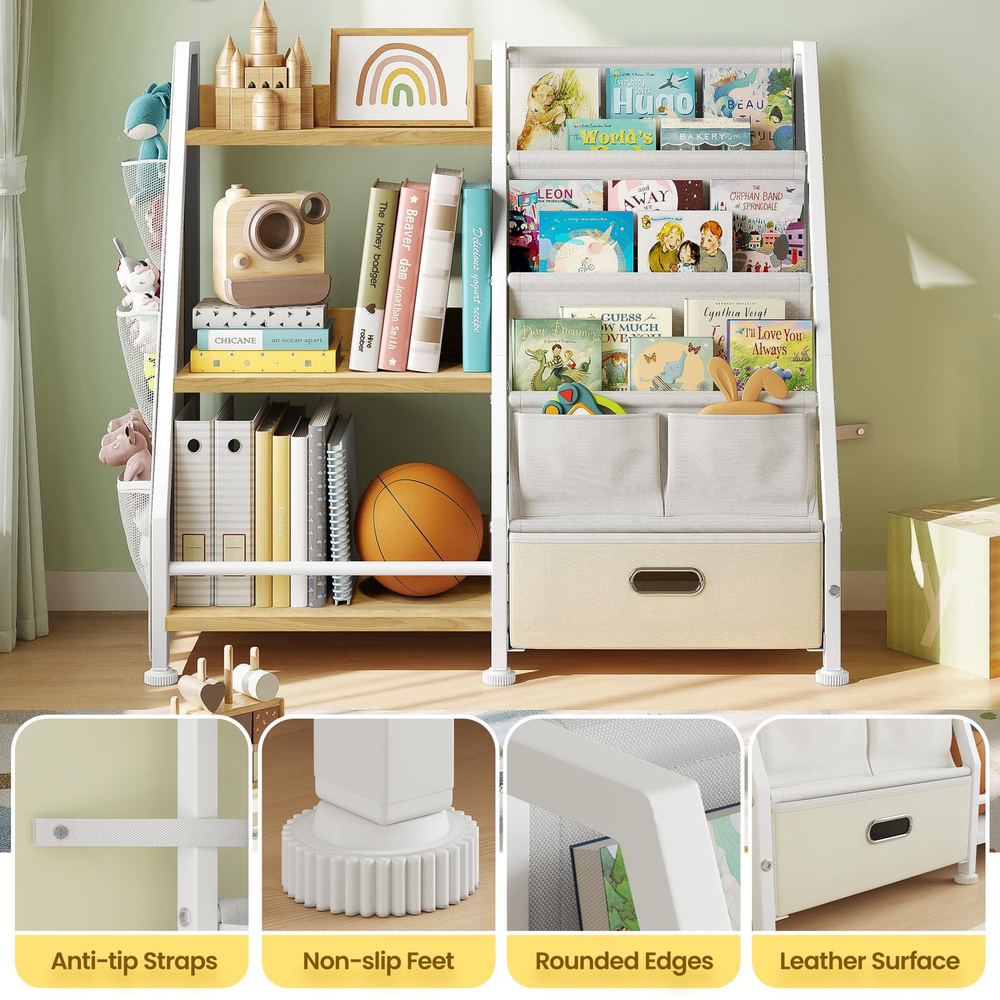 Children's Bookcase Children's Room Toy Shelves: Open Storage Shelf with 6 Compartments - Toddler Display Books Furniture, Nursery, Playroom