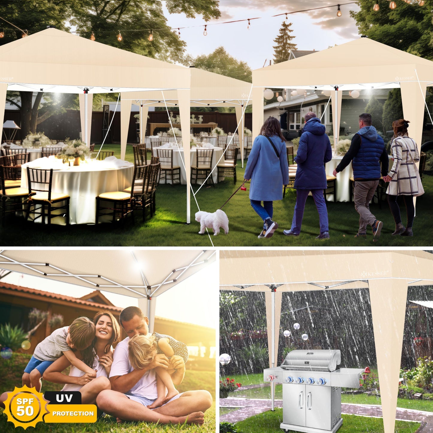 KESSER® Folding Gazebo 3 x 3 m with LED Lighting, Pop-Up Garden Gazebo, Height Adjustable, Stable, Waterproof, Winterproof, Party Tent, Marquee, UV Protection 50+, Includes Remote Control and Bag