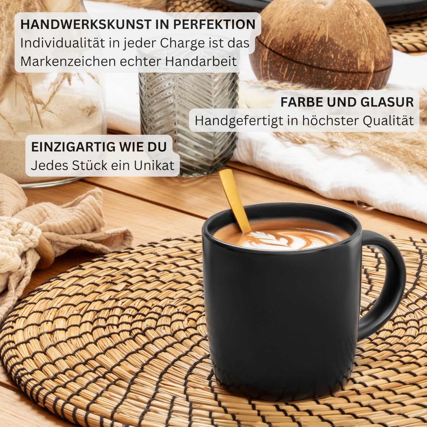 SÄNGER Madeira | Steingut Geschirr Set 18 tlg, Teller Set 6 Personen, Geschirrset 6x Speiseteller 6x Müslischalen 6x Dessertteller, Tafelservice schwarz kratzfest, Essgeschirr matt | VALUE COLLECTION