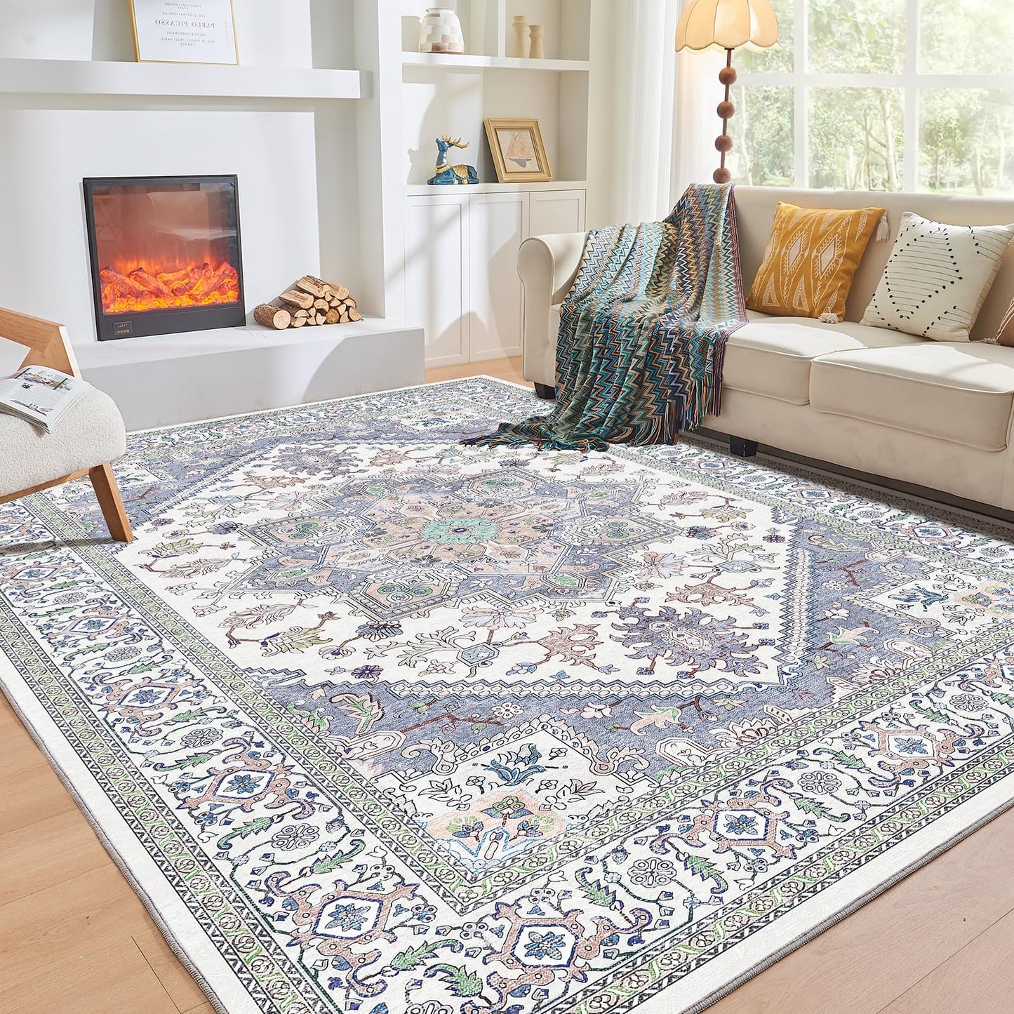 OPPODREAM Soft Area Rugs 4x6, Low-Pile Washable Rugs 4x6 with Non Slip Backing, Faux Cashmere 4 x 6 Throw Carpet, Purple