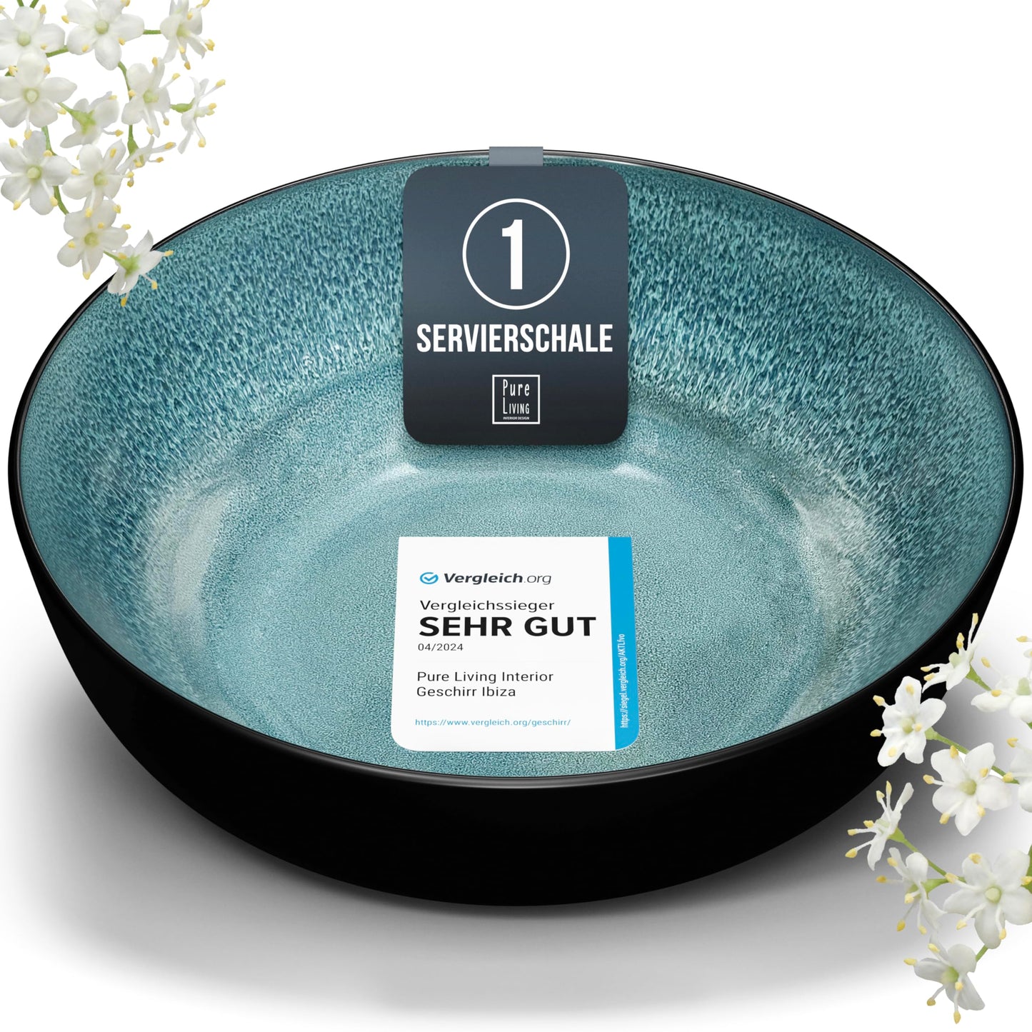 Ibiza Stoneware Crockery Set for 12 People, 48 Pieces, Test Winner, Dreamlike Mediterranean Stoneware Crockery Set, Bowl and Plate Set, Dinner Service for 12 People, Pure Living Crockery Sets in Deep