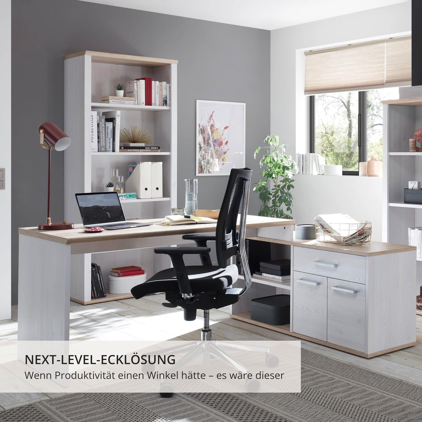 DEINE TANTE EMMA 39-015-D4 Romance Sibiu Larch White / Sanremo Oak Nb. Desk Angle Work Table Office Table Approx. 177 x 76 x 130 cm