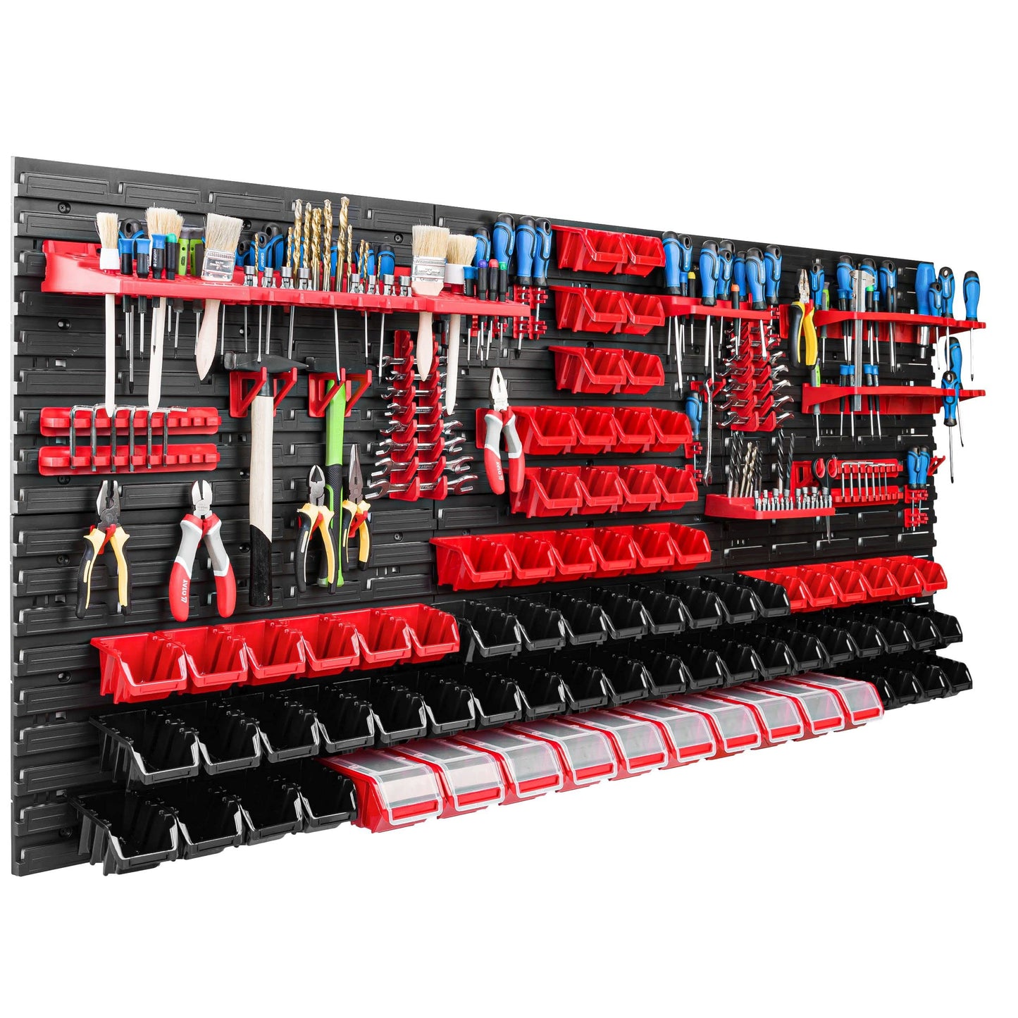 Storage System Workshop Shelving | 172 x 78 cm | Pack of 78 | Wall Shelf with Tool Holders and Stacking Boxes - Wall Plates Extra Strong Shed Shelf Warehouse Wall Storage Shelf Garage Shelf