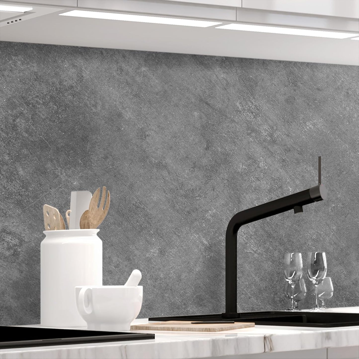 Stickerprofis Kitchen Splashback, High Gloss, Self-Adhesive, 20 Grey, 1.8 mm, Hard Plastic, for All Surfaces, Splash Guard, Premium, 60 x 220 cm