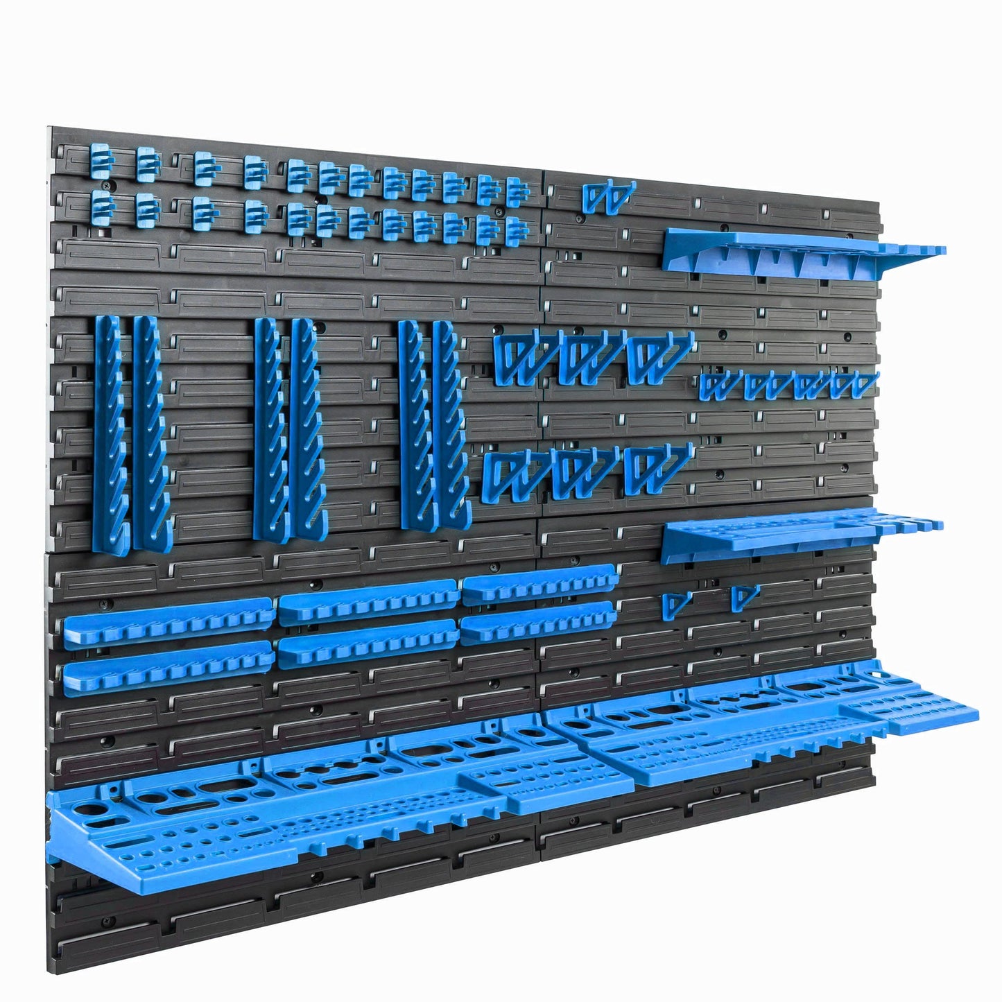 Storage System Wall Shelf 230 x 78 cm, Tool Holders, 46 Pieces Stacking Boxes, Storage Shelves, Storage Boxes, Extra-Strong Wall Shelves, Expandable Workshop Shelving, Workshop Shelves