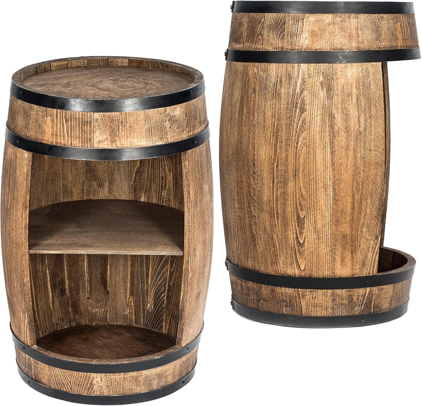 weeco Weinfass als Weinregal - Weinschrank Barschrank LED RGB Leuchten, Bar Tisch aus Holzfass, Wein Rack Flaschenständer deko Fassbier/hausbar Komodenschrank Holz Fass fur Wohnzimmer