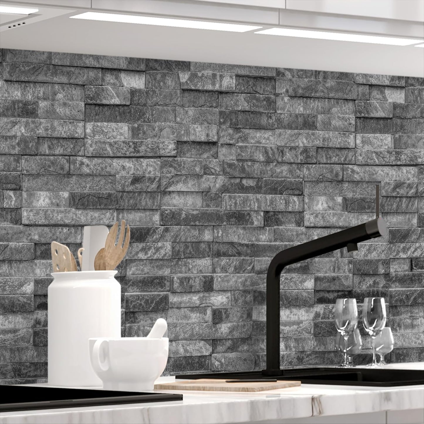 StickerProfis Self-Adhesive Kitchen Splashback, Matt Look, Slate, 1.8 mm, Stiffened, All Surfaces, Hard Polyethylene Terephthalate (PET) Material, Premium 60 x 80 cm