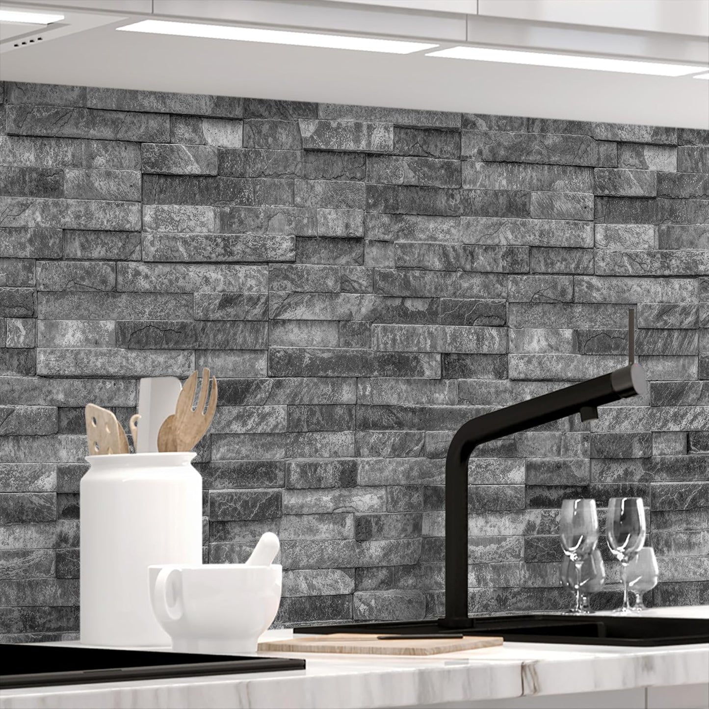 Stickerprofis Kitchen Splashback, High Gloss, Self-Adhesive, 20 Grey, 1.8 mm, Hard Plastic, for All Surfaces, Splash Guard, Premium, 60 x 220 cm