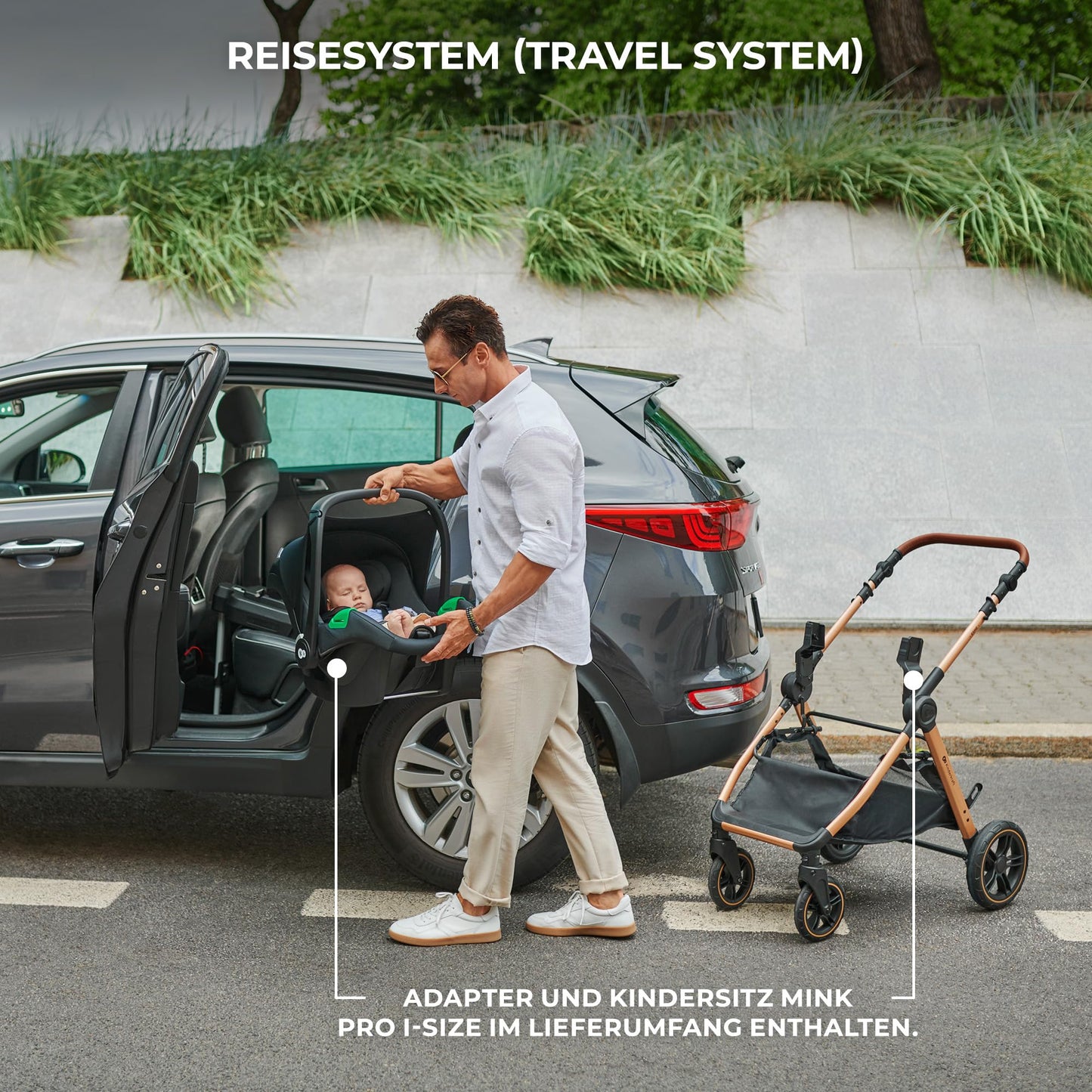 Kinderkraft ESME Pushchair 3-in-1 Complete Set up to 22 kg, Combination Pram Travel Systems with Baby Seat I-size 40-75 cm, Folding, Reclining Position, Beige