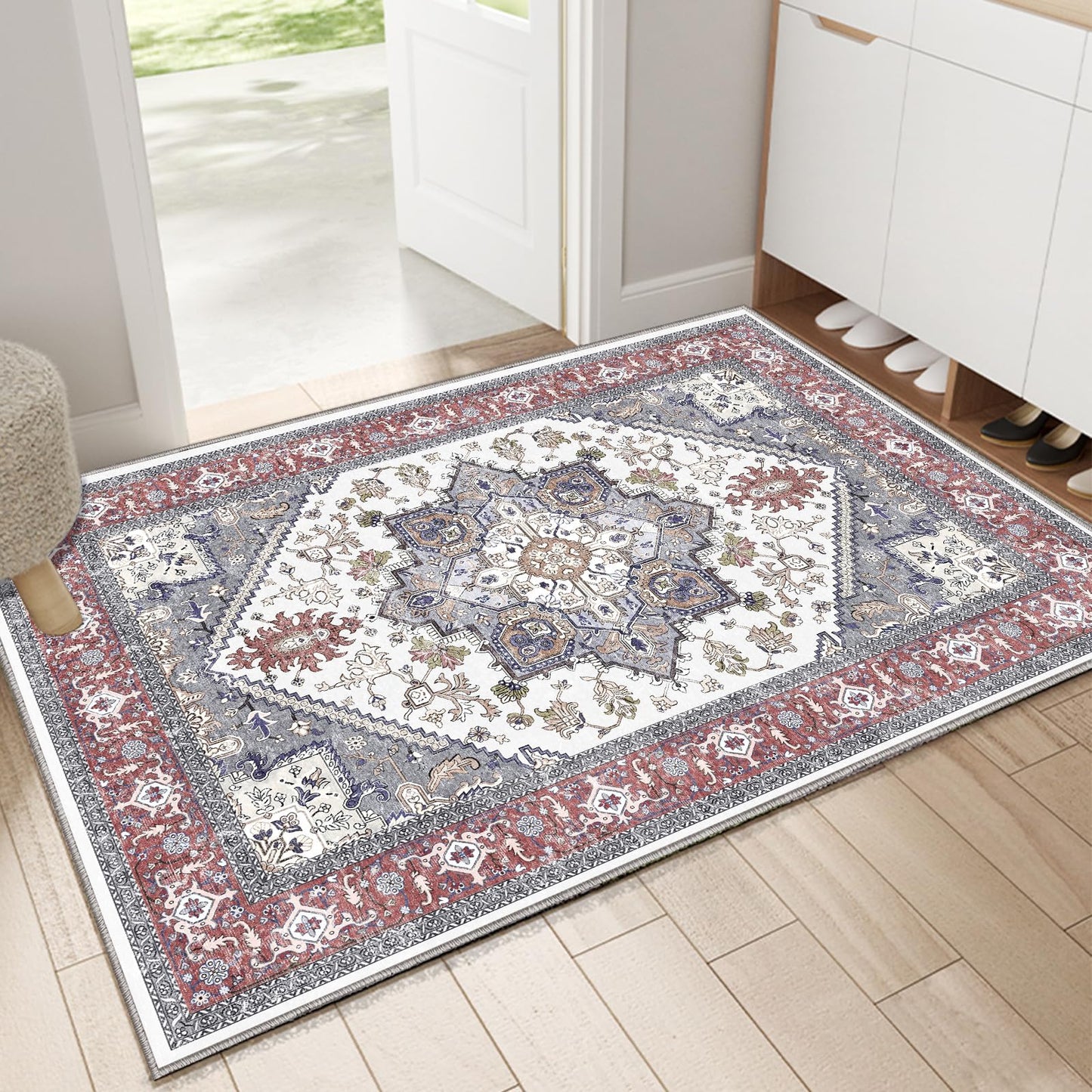 OPPODREAM Soft Area Rugs 4x6, Low-Pile Washable Rugs 4x6 with Non Slip Backing, Faux Cashmere 4 x 6 Throw Carpet, Purple