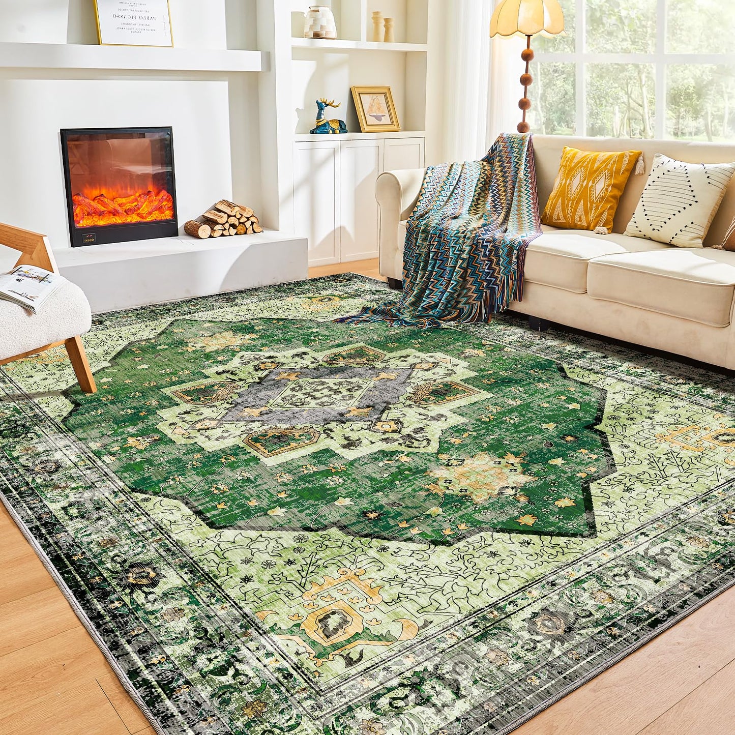 OPPODREAM Soft Area Rugs 4x6, Low-Pile Washable Rugs 4x6 with Non Slip Backing, Faux Cashmere 4 x 6 Throw Carpet, Purple