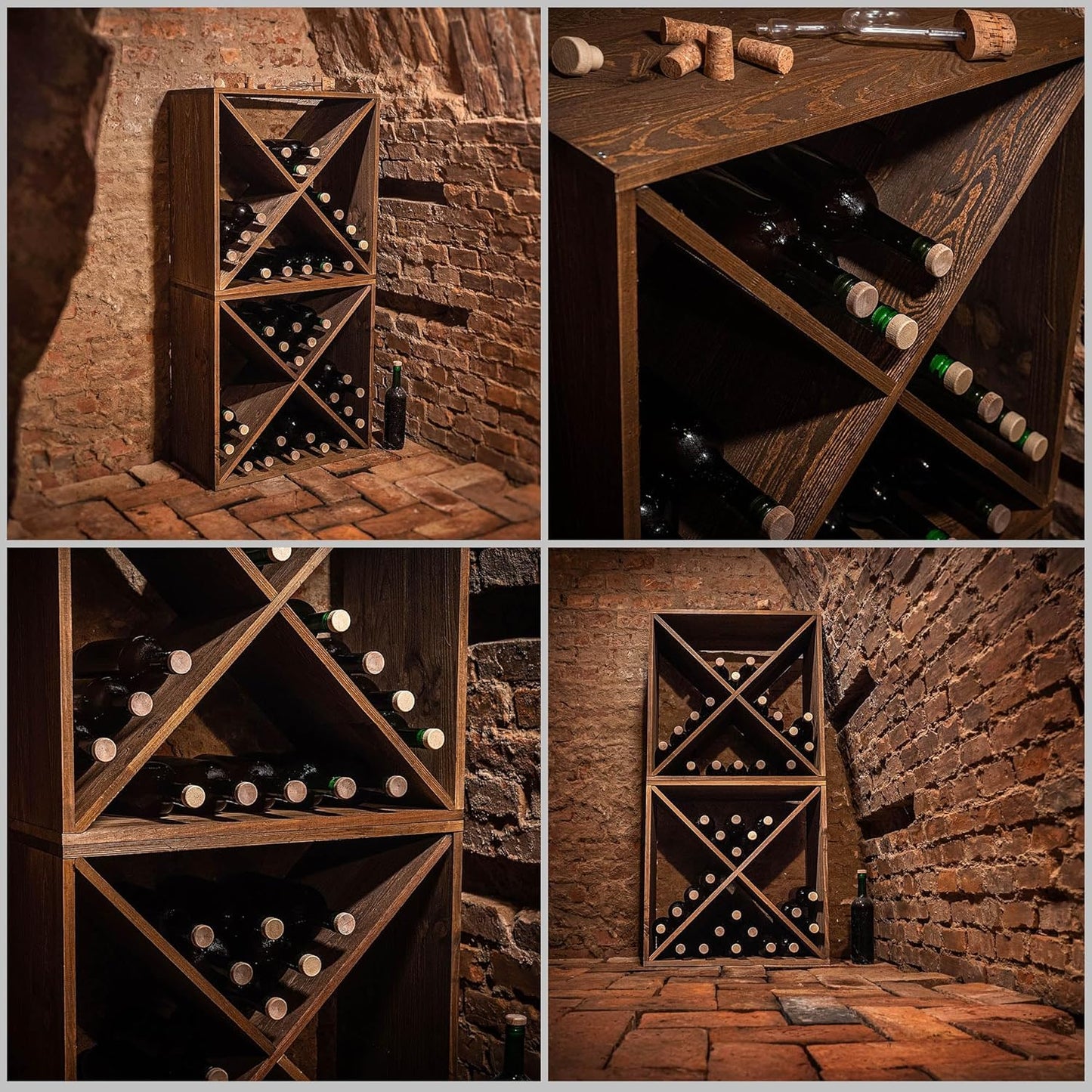 KADAX Wooden Wine Rack, 52 x 25.5 x 104 cm, Large Bottle Rack for Many Wine Bottles, Stackable Wine Stand, Shelf for Bottles, Rustic Wine Cabinet, Sturdy, Space-Saving, Made in EU