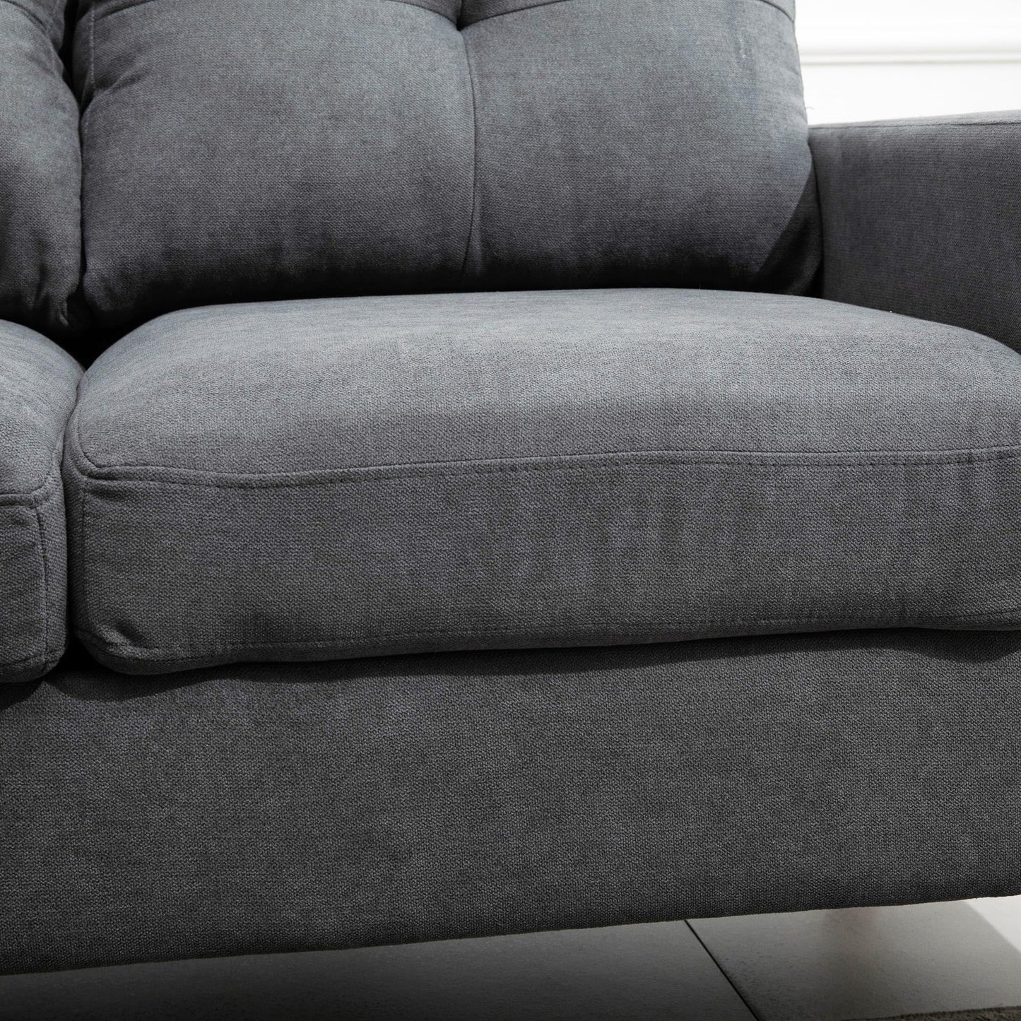 HOMCOM Corner Sofa L-Shaped Sofa with 3 Cushions, Corner Couch with Button Binding, Linen Look, Couch Living Landscape for Living Room, Bedroom, 193 x 136 x 85 cm, Black