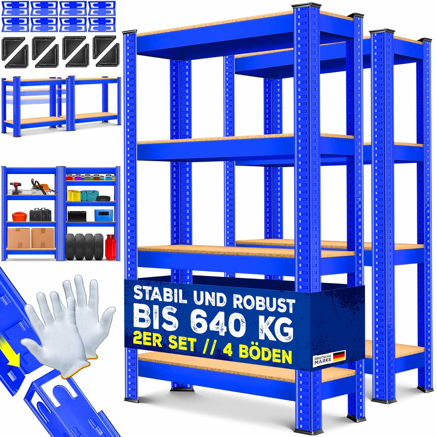 MASKO® Set of 2 Storage Shelves, Heavy Duty Shelves, Basement Shelves, 160 x 80 x 40 cm, Maximum Load 700 kg, 4 Adjustable Shelves, MDF Panels, Boltless Metal Shelf, Workshop, Basement, Garage, Black