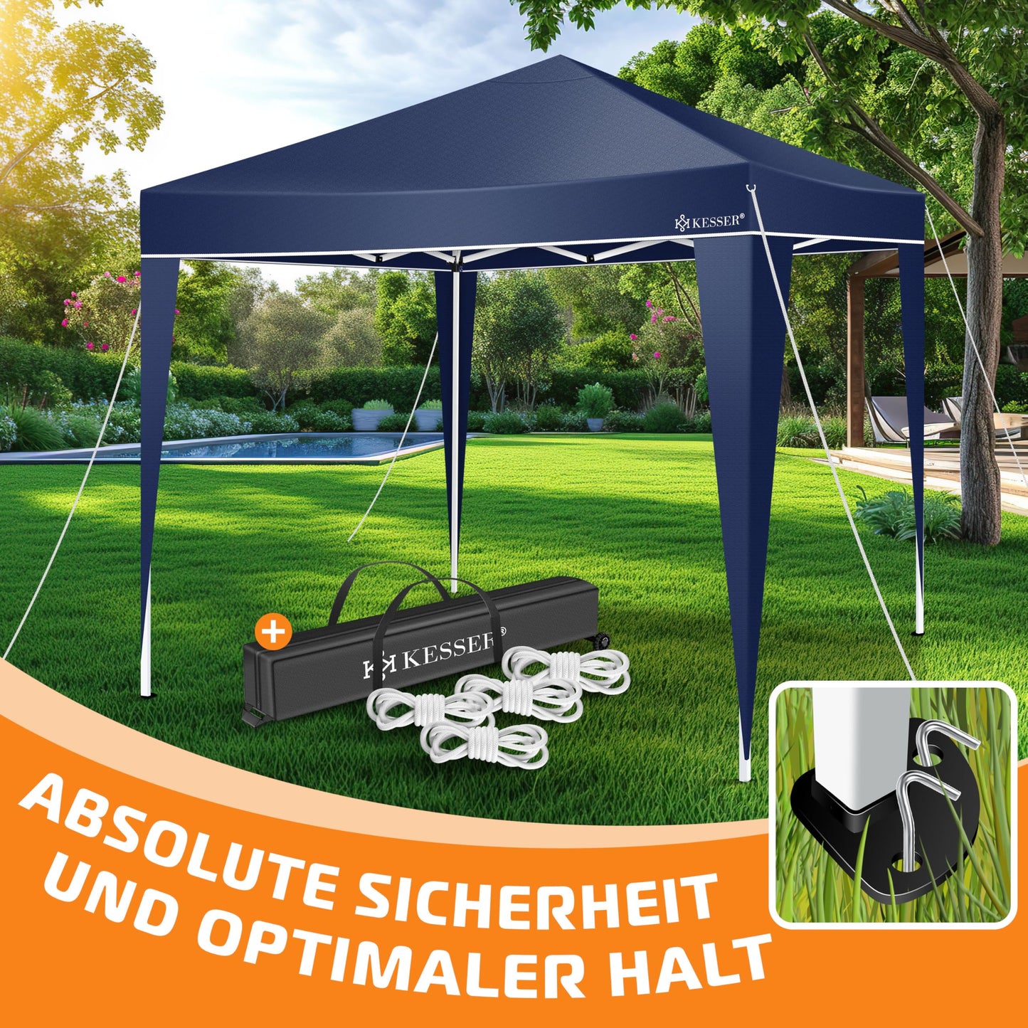 KESSER® Folding Gazebo 3 x 3 m with LED Lighting, Pop-Up Garden Gazebo, Height Adjustable, Stable, Waterproof, Winterproof, Party Tent, Marquee, UV Protection 50+, Includes Remote Control and Bag