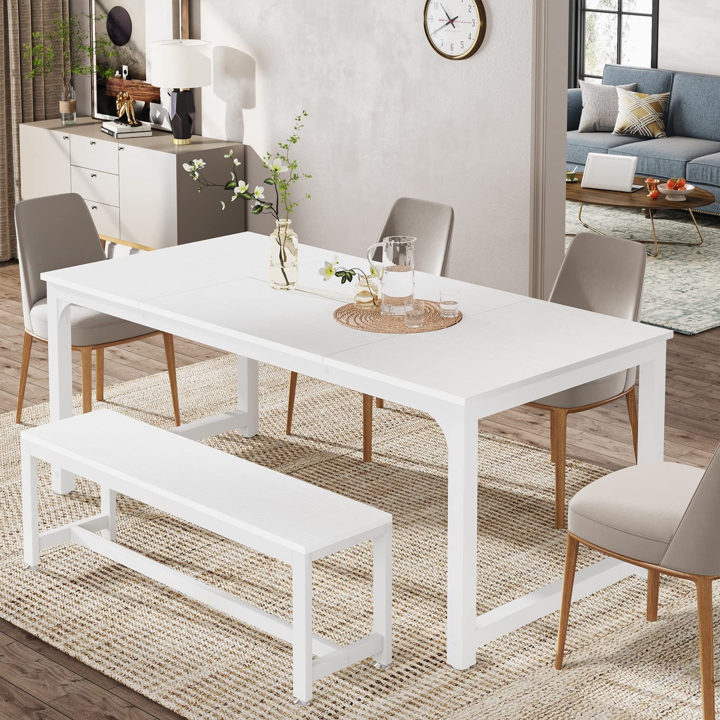 Tribesigns 160 x 80 cm Esstisch, industrieller Küchentisch für 4-6 Personen, rechteckiger Esstisch für Esszimmer, Küche, Wohnzimmer, mit robusten Metallbeinen (Rustikales Braun)