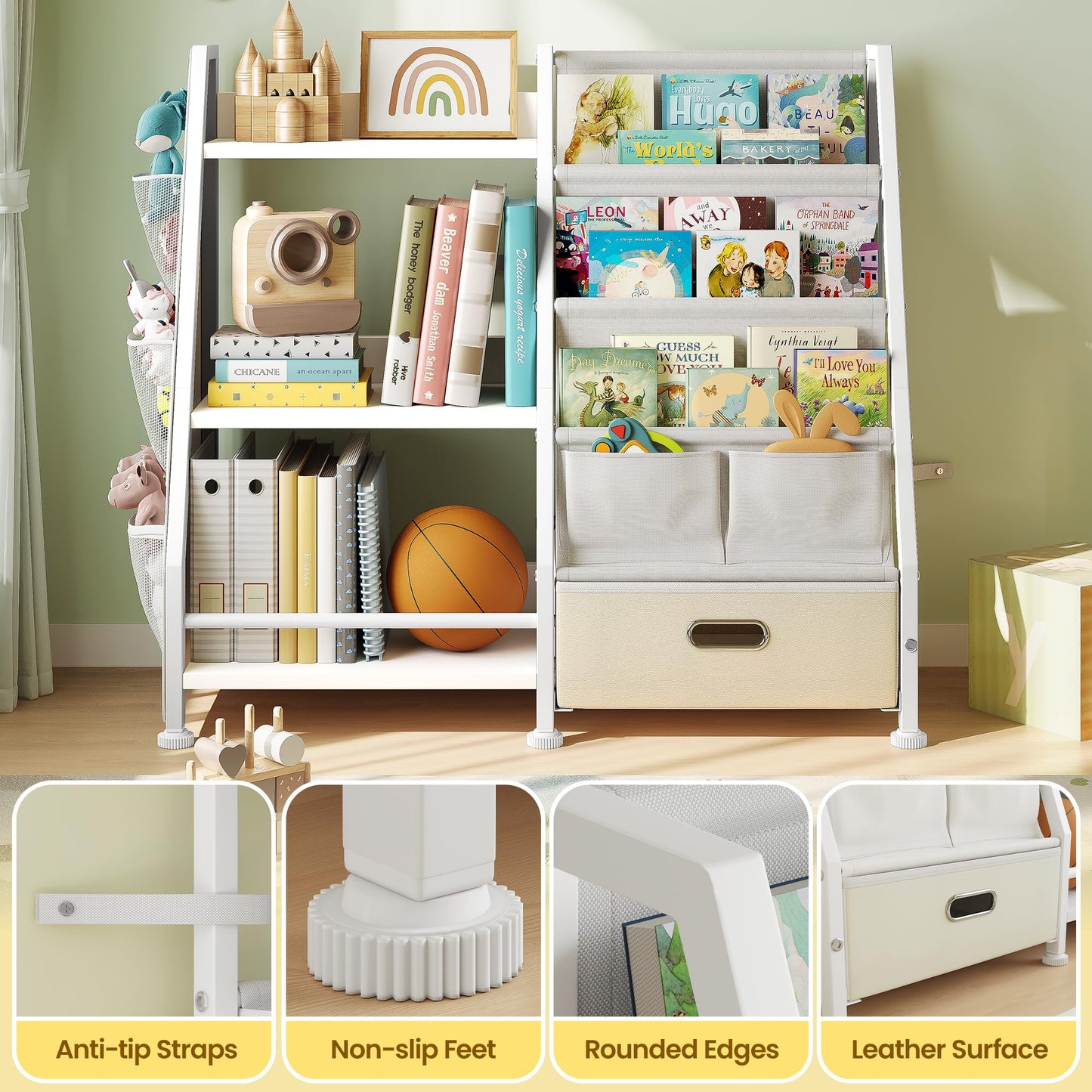 Children's Bookcase Children's Room Toy Shelves: Open Storage Shelf with 6 Compartments - Toddler Display Books Furniture, Nursery, Playroom