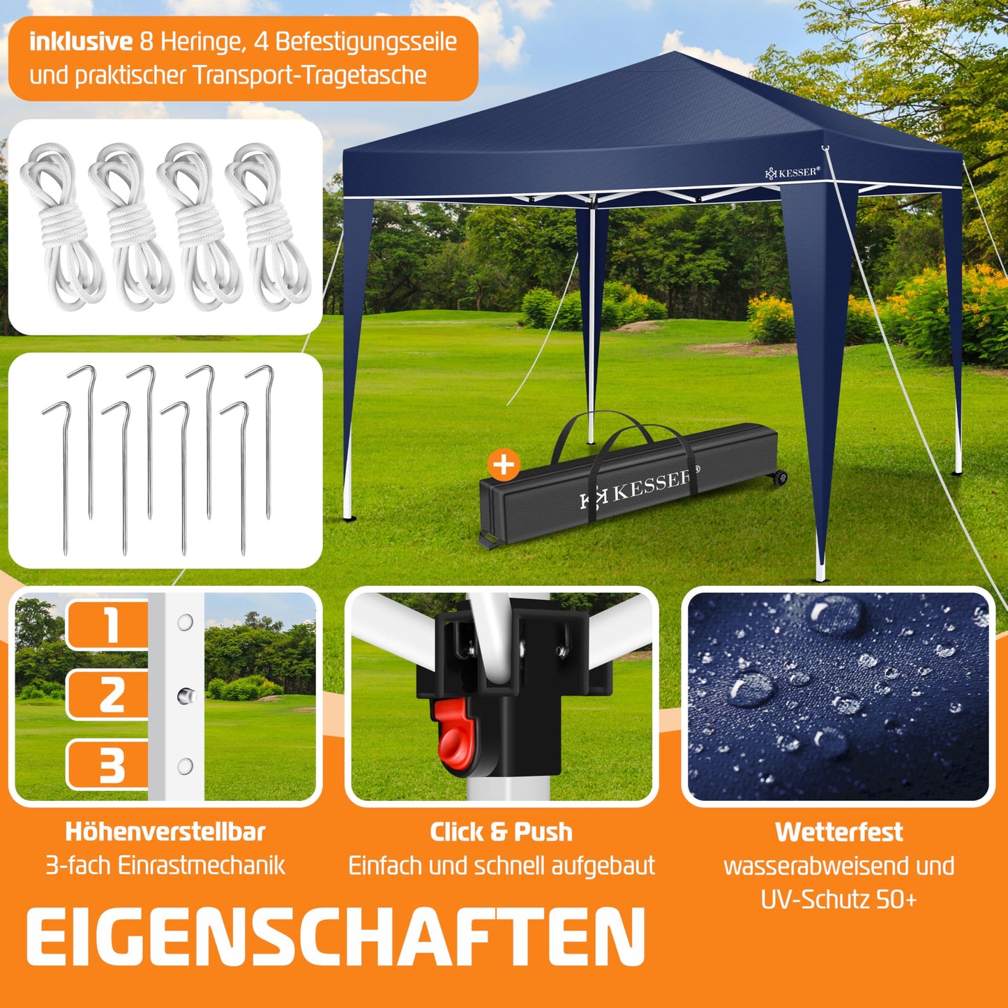 KESSER® Folding Gazebo 3 x 3 m with LED Lighting, Pop-Up Garden Gazebo, Height Adjustable, Stable, Waterproof, Winterproof, Party Tent, Marquee, UV Protection 50+, Includes Remote Control and Bag
