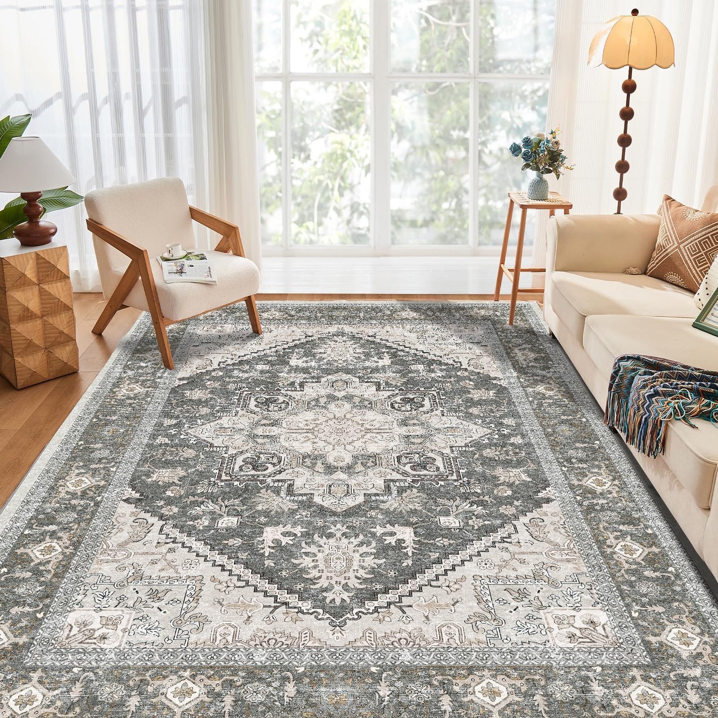 OPPODREAM Soft Area Rugs 4x6, Low-Pile Washable Rugs 4x6 with Non Slip Backing, Faux Cashmere 4 x 6 Throw Carpet, Purple