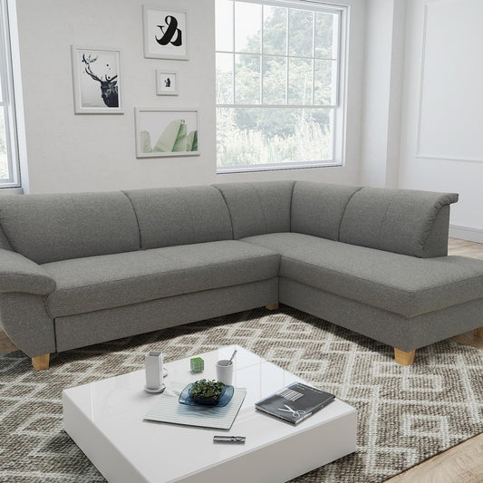 DOMO. collection Panama Corner Sofa, Classic Corner Sofa in L-Shape Right, Corner Sofa, Sofa, Corner 254 x 186 x 80 cm (W x D x H), Beige