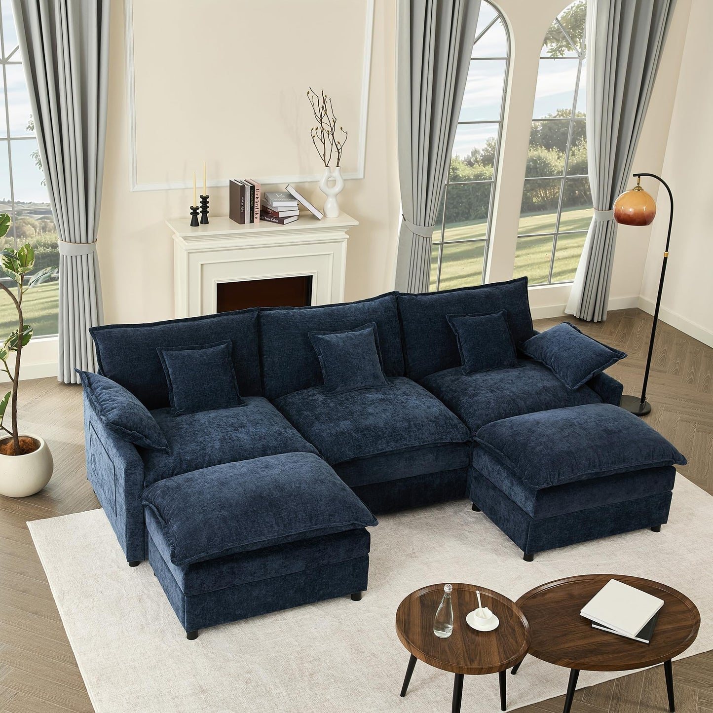 Litbird U-förmiges modulares Sofa 3-Sitzer Ecksofa mit Hocker, tiefes Sitzdesign, Cloud Couch für Wohnzimmer(Hellbraun)