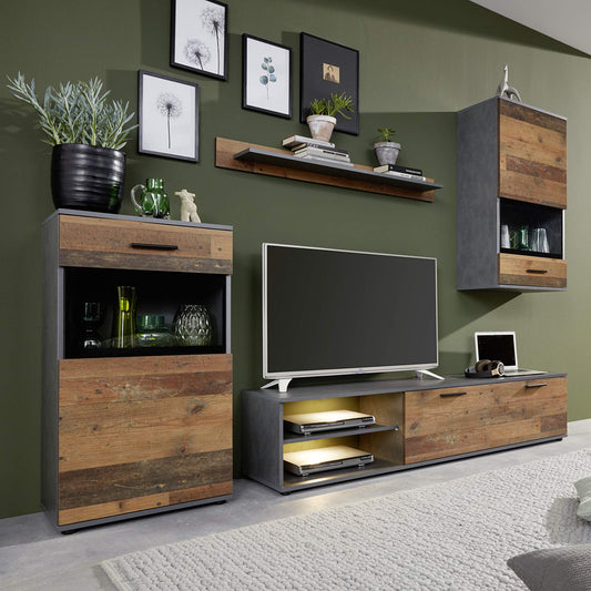 trendteam smart living Living Room Set Combination Mango 246 x 182 x 37 cm Front Old Wood, Body and Distinction Matera with Lots of Storage Space