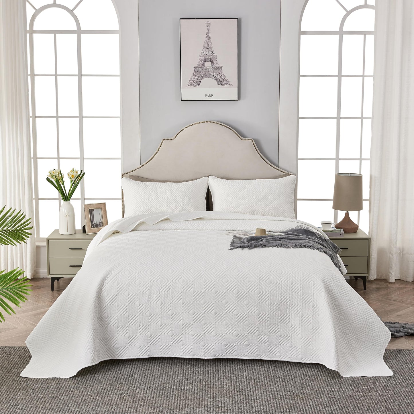 Qucover Tagesdecke Bettüberwurf 220x240cm Grün, Bedspreads aus Mikrofaser, Bettüberwuf Set mit 2 Kissenbezügen 50x75cm,Steppdecke bei 3D-Ultraschal genäht, Sofaüberwurf Bettüberwurf Überwurfdecke