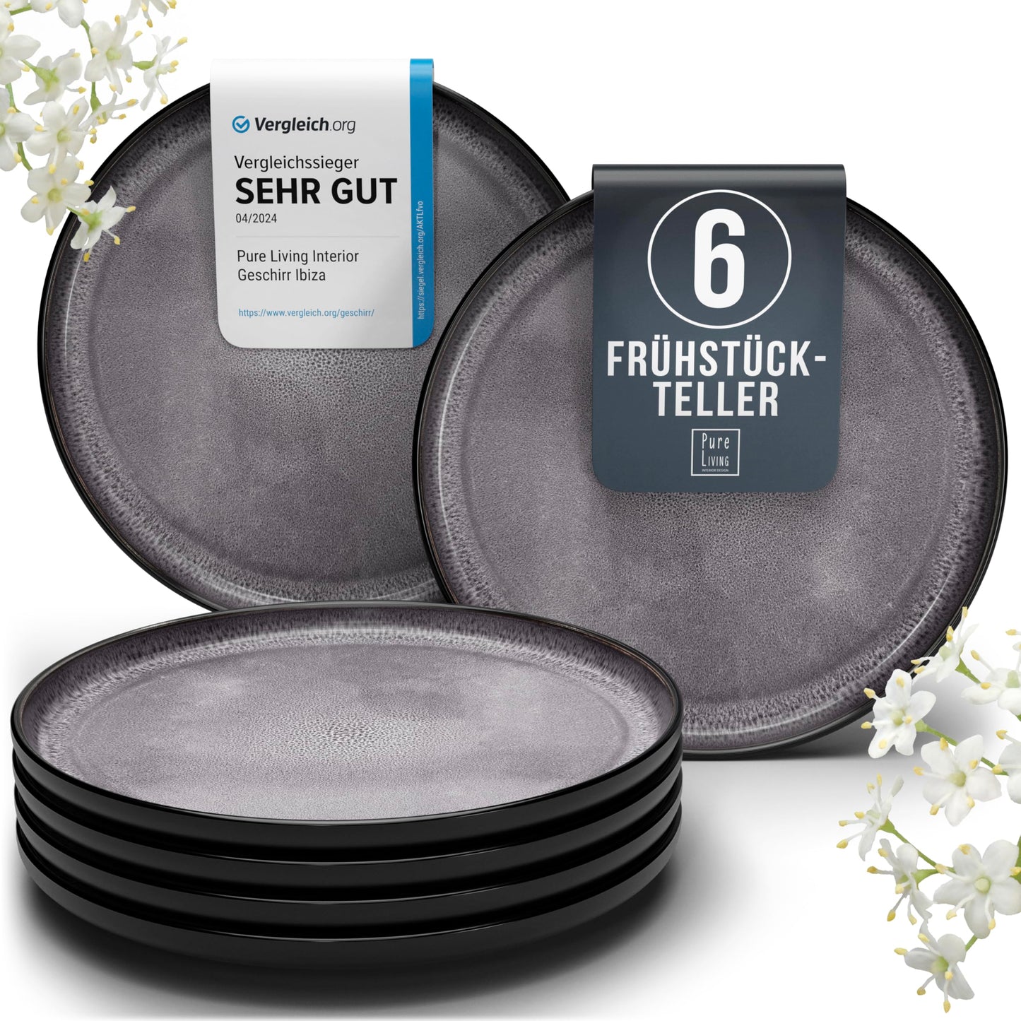 Ibiza Stoneware Crockery Set for 12 People, 48 Pieces, Test Winner, Dreamlike Mediterranean Stoneware Crockery Set, Bowl and Plate Set, Dinner Service for 12 People, Pure Living Crockery Sets in Deep