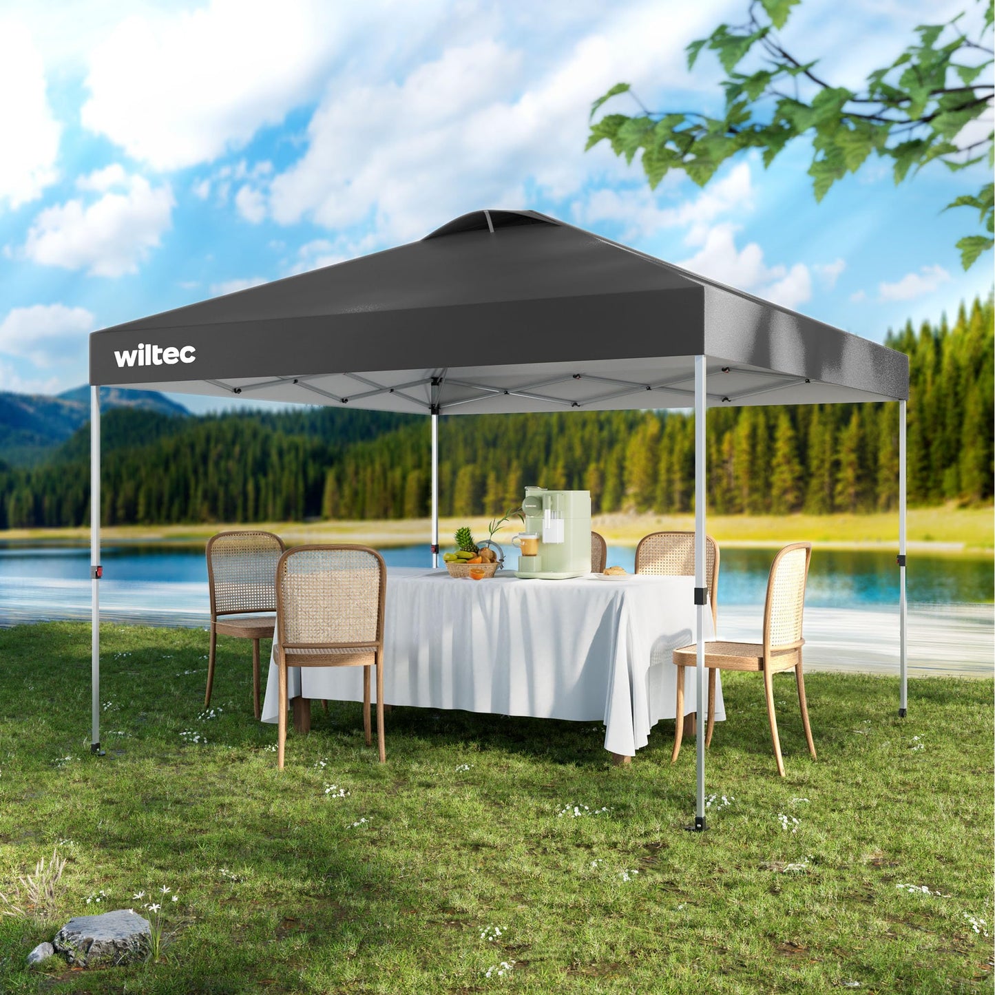 Wiltec Folding Gazebo Mosquito Net 4 x 4 m Beige Garden Gazebo with Wheels and Mosquito Net Party Tent with One Push Technology and Adjustable Legs