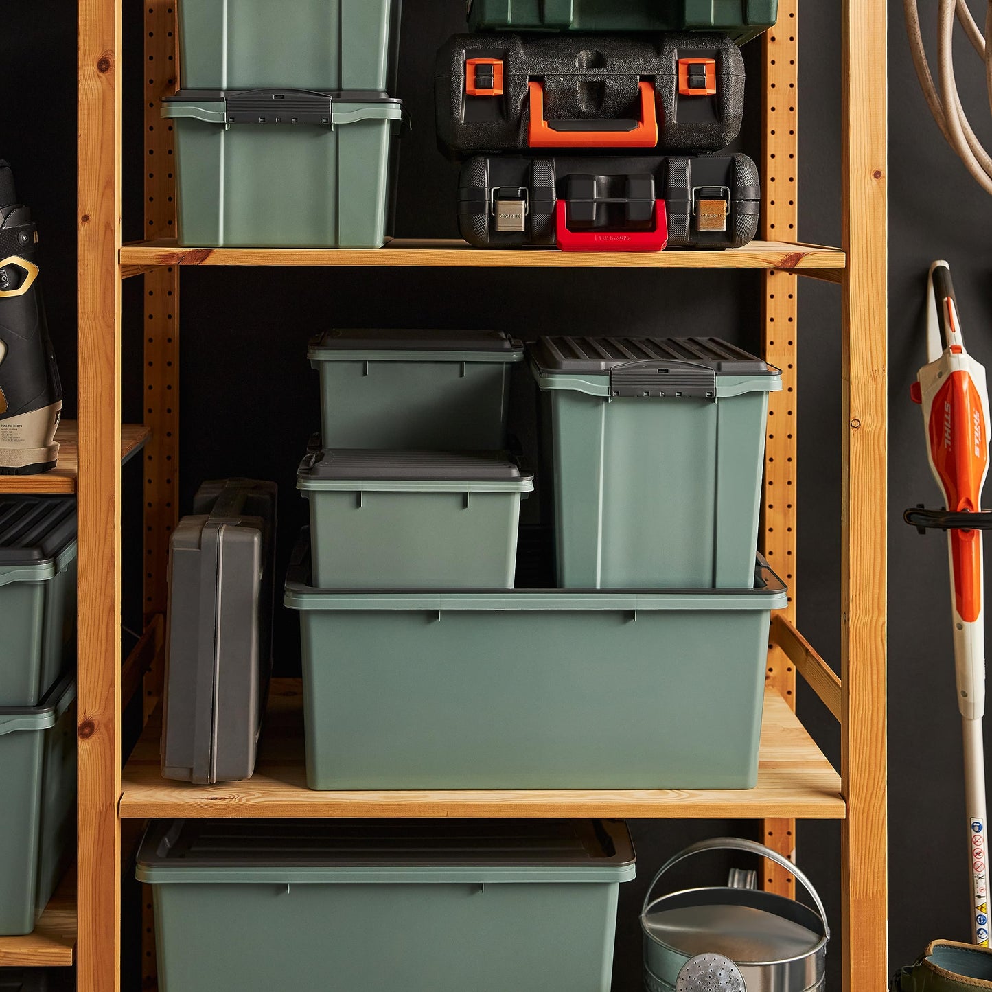 Rotho Compact Storage Box 70 L with Lid and Wheels, Plastic (PP Recycled), BPA-Free, Cappuccino/Anthracite, A3/70 L (57.0 x 39.5 x 43.5 cm)