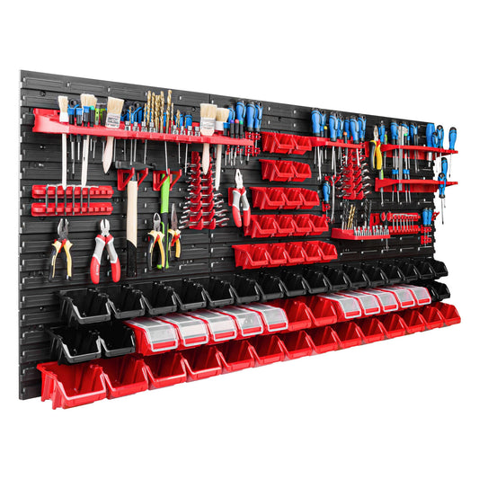 Storage System Workshop Shelving | 172 x 78 cm | Pack of 78 | Wall Shelf with Tool Holders and Stacking Boxes - Wall Plates Extra Strong Shed Shelf Warehouse Wall Storage Shelf Garage Shelf