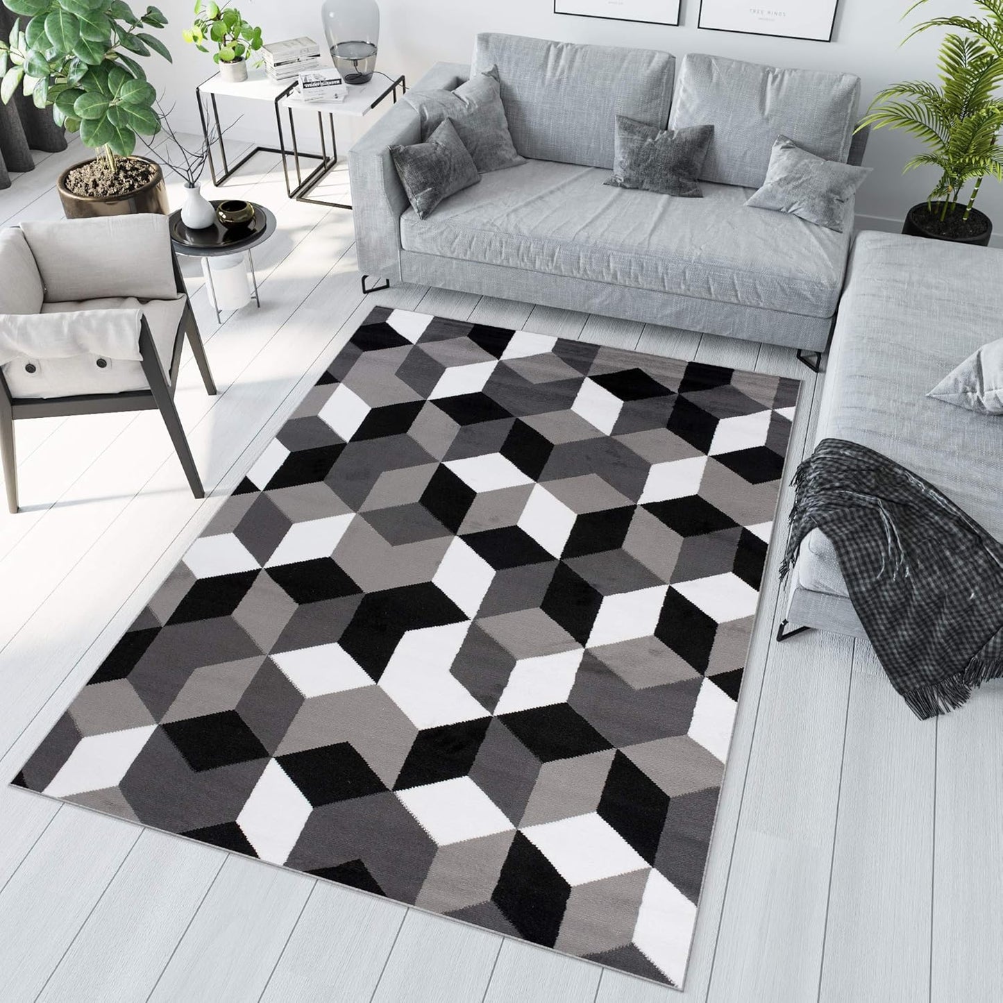 TAPISO Maya Kollektion Teppich Kurzflor Modern Grau Weiß Dunkelgrau Schwarz Blau Meliert Figuren Design Wohnzimmer Schlafzimmer Jugendzimmer ÖKOTEX 120 x 170 cm