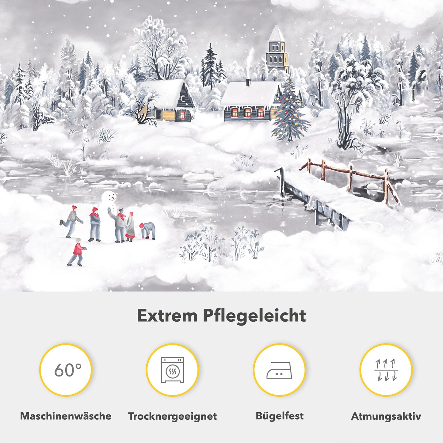 Träumschön Flannelette Bed Linen 135 x 200 cm 2-Piece Cuddly Bed Linen Snow Landscape 100% Cotton Ideal for Winter, 135 x 200 cm