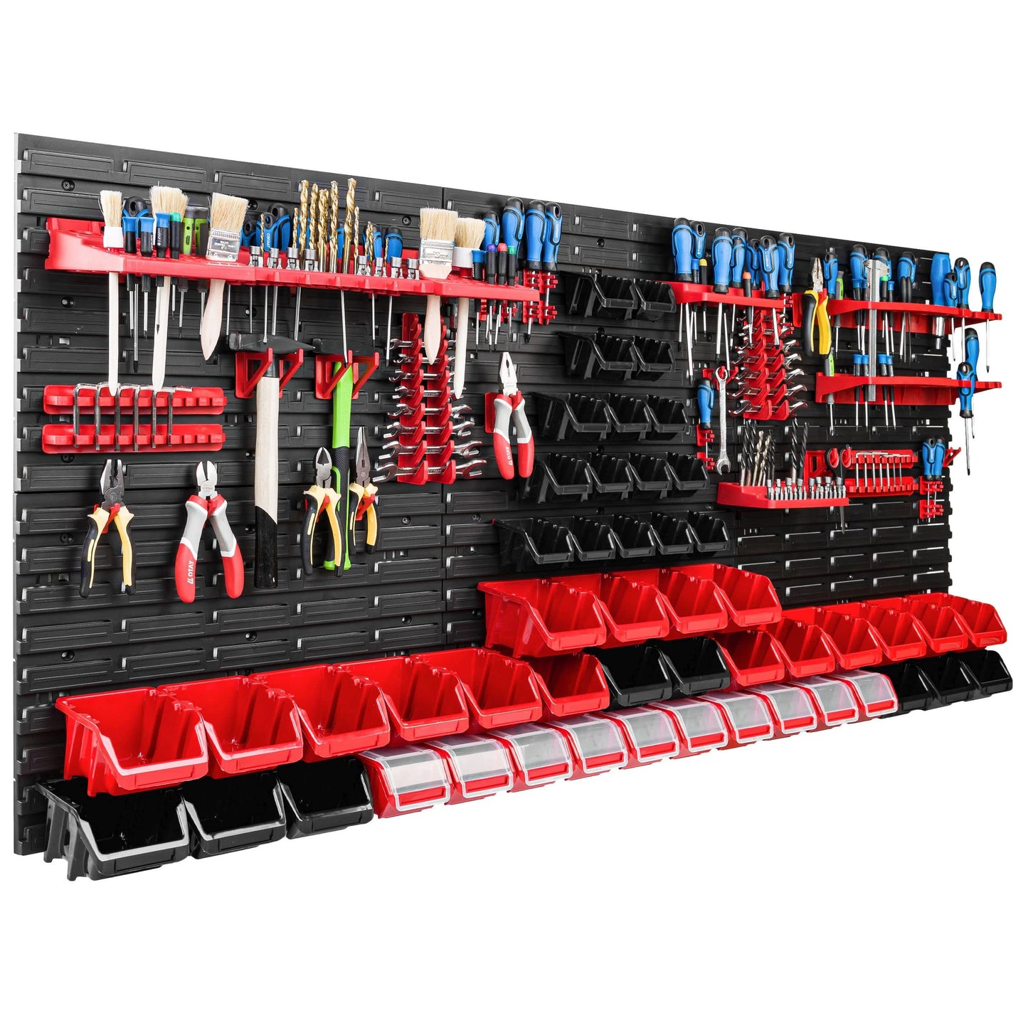 Storage System Workshop Shelving | 172 x 78 cm | Pack of 78 | Wall Shelf with Tool Holders and Stacking Boxes - Wall Plates Extra Strong Shed Shelf Warehouse Wall Storage Shelf Garage Shelf