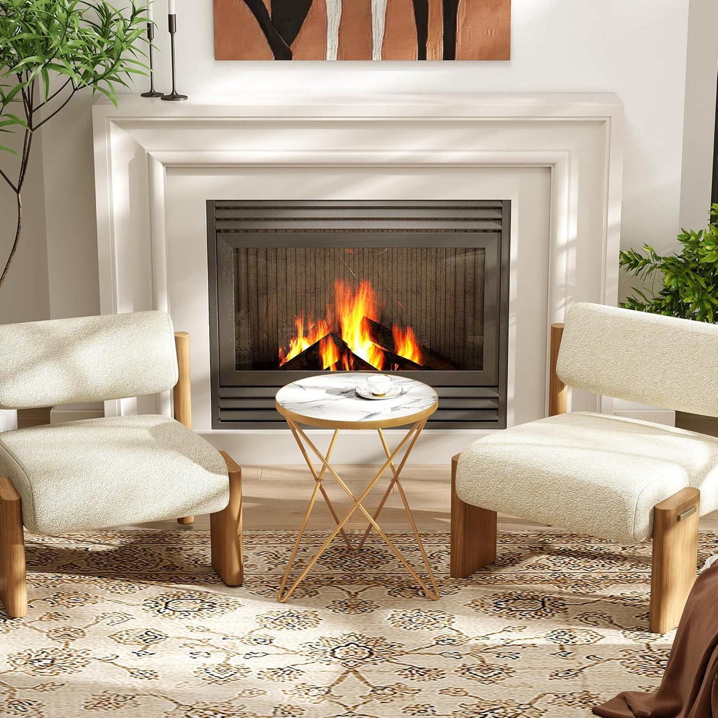 Coffee Table Side Table Round Black Green Living Room Table Sofa Table for Living Room Garden Balcony Bedroom Table Round Modern Plant Table Outdoor with Marble Pattern