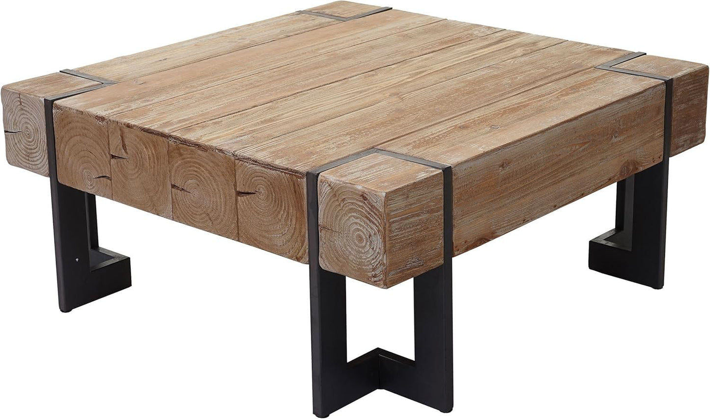 Mendler HWC-A15AM Coffee Table, Living Room Table, Fir Wood, Rustic, Solid, FSC-Certified, 70 x 70 cm, Natural Colour
