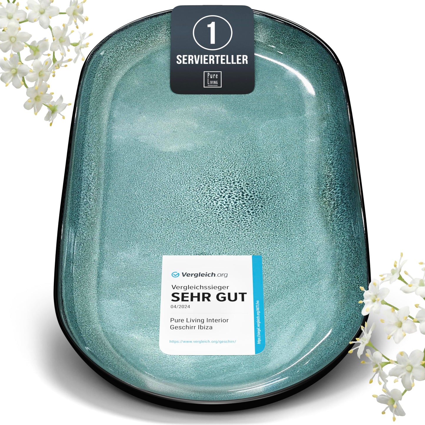 Ibiza Stoneware Crockery Set for 12 People, 48 Pieces, Test Winner, Dreamlike Mediterranean Stoneware Crockery Set, Bowl and Plate Set, Dinner Service for 12 People, Pure Living Crockery Sets in Deep