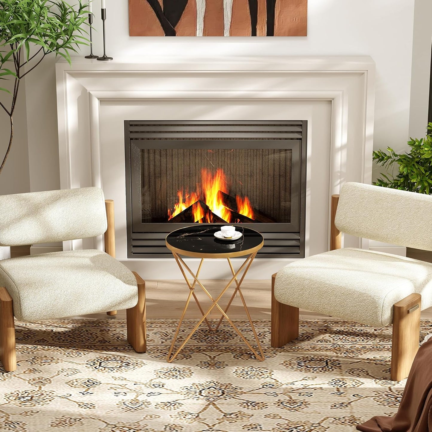 Coffee Table Side Table Round Black Green Living Room Table Sofa Table for Living Room Garden Balcony Bedroom Table Round Modern Plant Table Outdoor with Marble Pattern