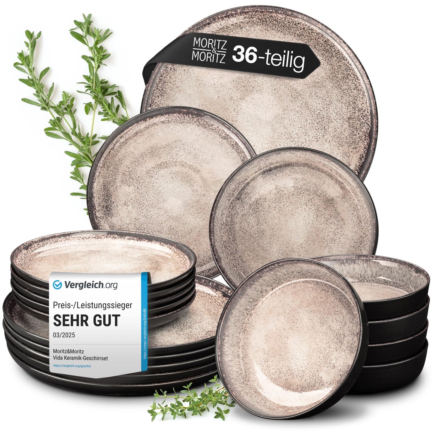 Moritz & Moritz Vida 18-Piece Crockery Set for 6 People, Elegant Plate Set Made of High-Quality Porcelain, Crockery Consisting of 6 x Dinner Plates, 6 x Dessert Plates, 6 x Soup Plates