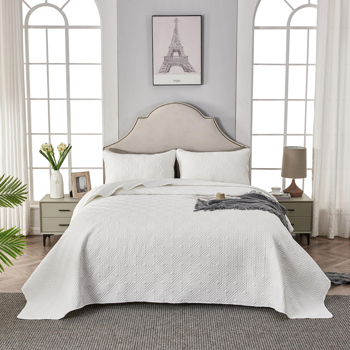 Qucover Tagesdecke Bettüberwurf 220x240cm Grün, Bedspreads aus Mikrofaser, Bettüberwuf Set mit 2 Kissenbezügen 50x75cm,Steppdecke bei 3D-Ultraschal genäht, Sofaüberwurf Bettüberwurf Überwurfdecke