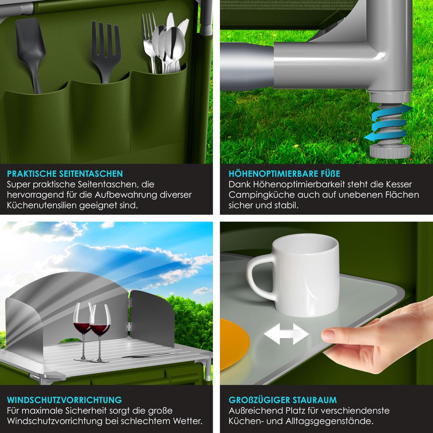 KESSER® Camping Kitchen | Includes Carry Bag & Cup Set | Camping Cabinet Folding Cabinet | with Aluminium Frame | Travel Kitchen | Kitchen Box | Tent Cabinet | Outdoor Camping Kitchen | Khaki | Type