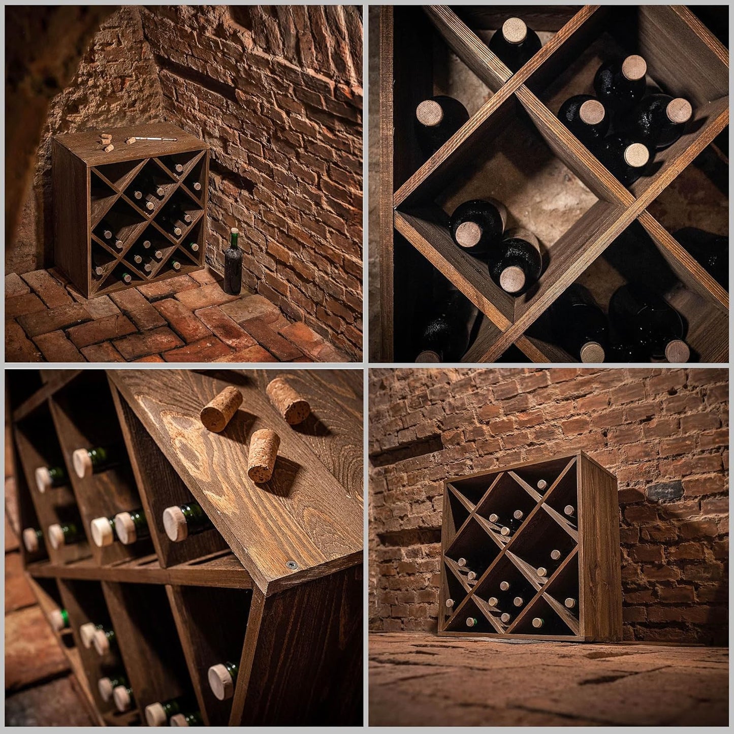 KADAX Wooden Wine Rack, 52 x 25.5 x 104 cm, Large Bottle Rack for Many Wine Bottles, Stackable Wine Stand, Shelf for Bottles, Rustic Wine Cabinet, Sturdy, Space-Saving, Made in EU