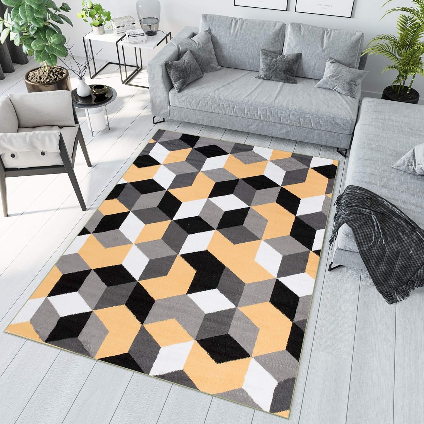 TAPISO Maya Kollektion Teppich Kurzflor Modern Grau Weiß Dunkelgrau Schwarz Blau Meliert Figuren Design Wohnzimmer Schlafzimmer Jugendzimmer ÖKOTEX 120 x 170 cm