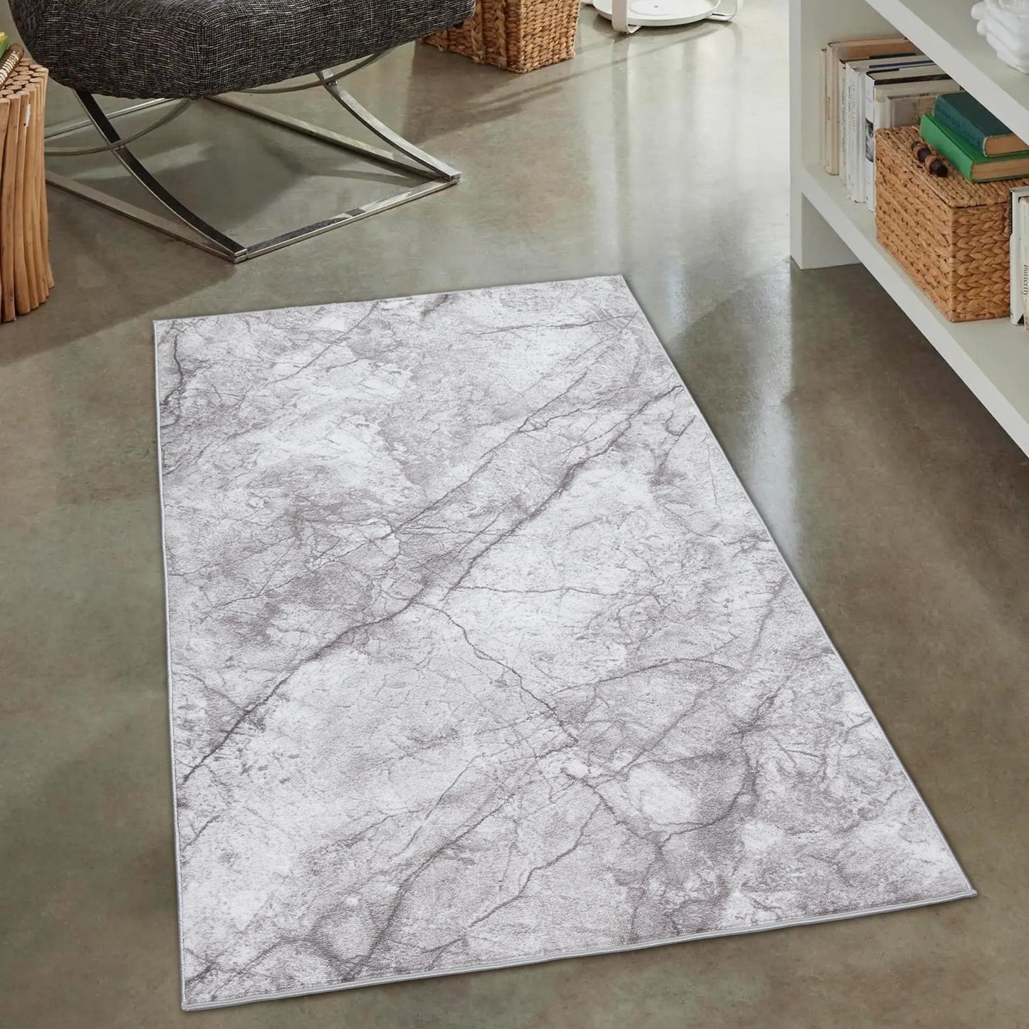 CARPETIA Modern Short Pile Living Room Rug Contour Cut Checked Abstract Grey Black White Turquoise Size 60 x 110 cm