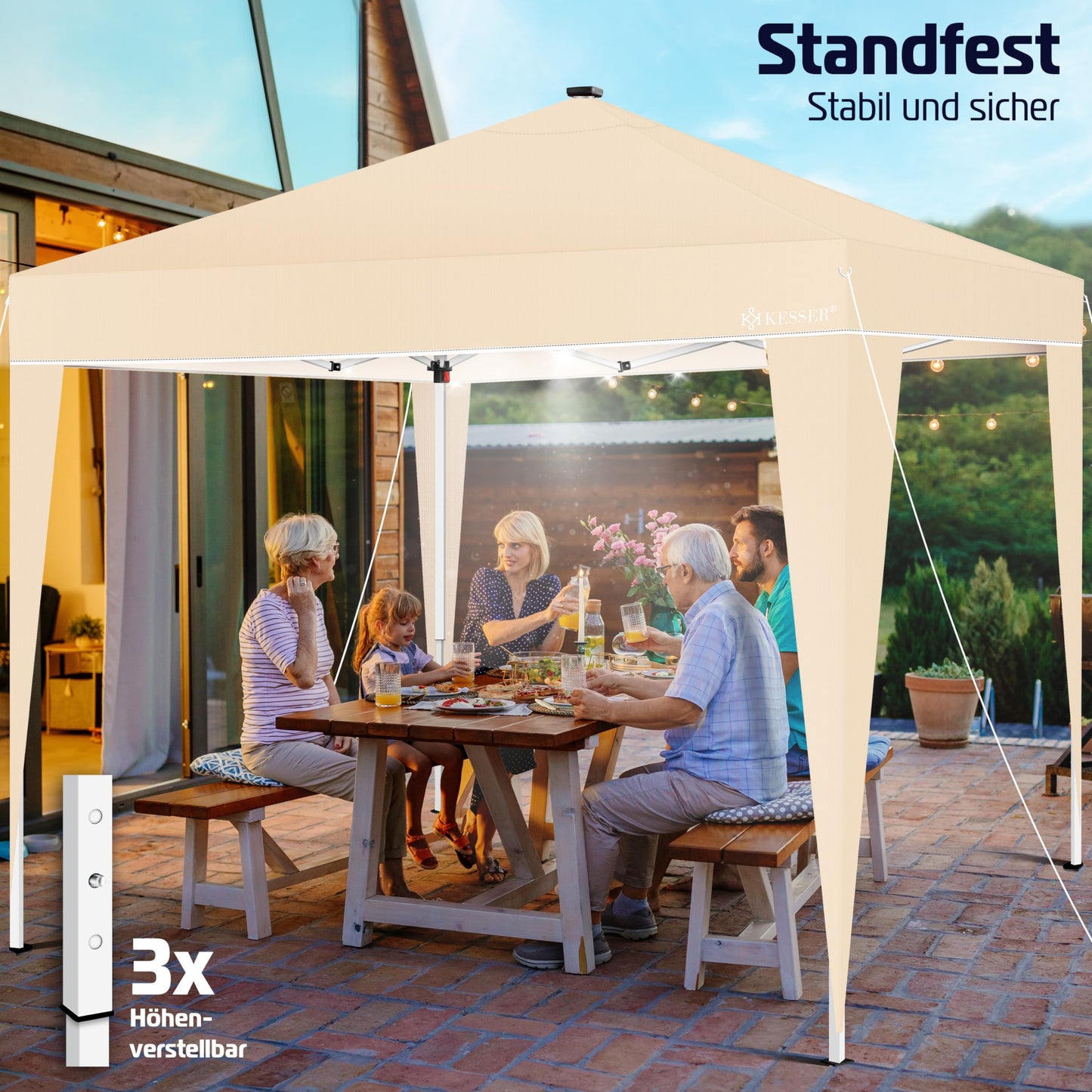 KESSER® Folding Gazebo 3 x 3 m with LED Lighting, Pop-Up Garden Gazebo, Height Adjustable, Stable, Waterproof, Winterproof, Party Tent, Marquee, UV Protection 50+, Includes Remote Control and Bag