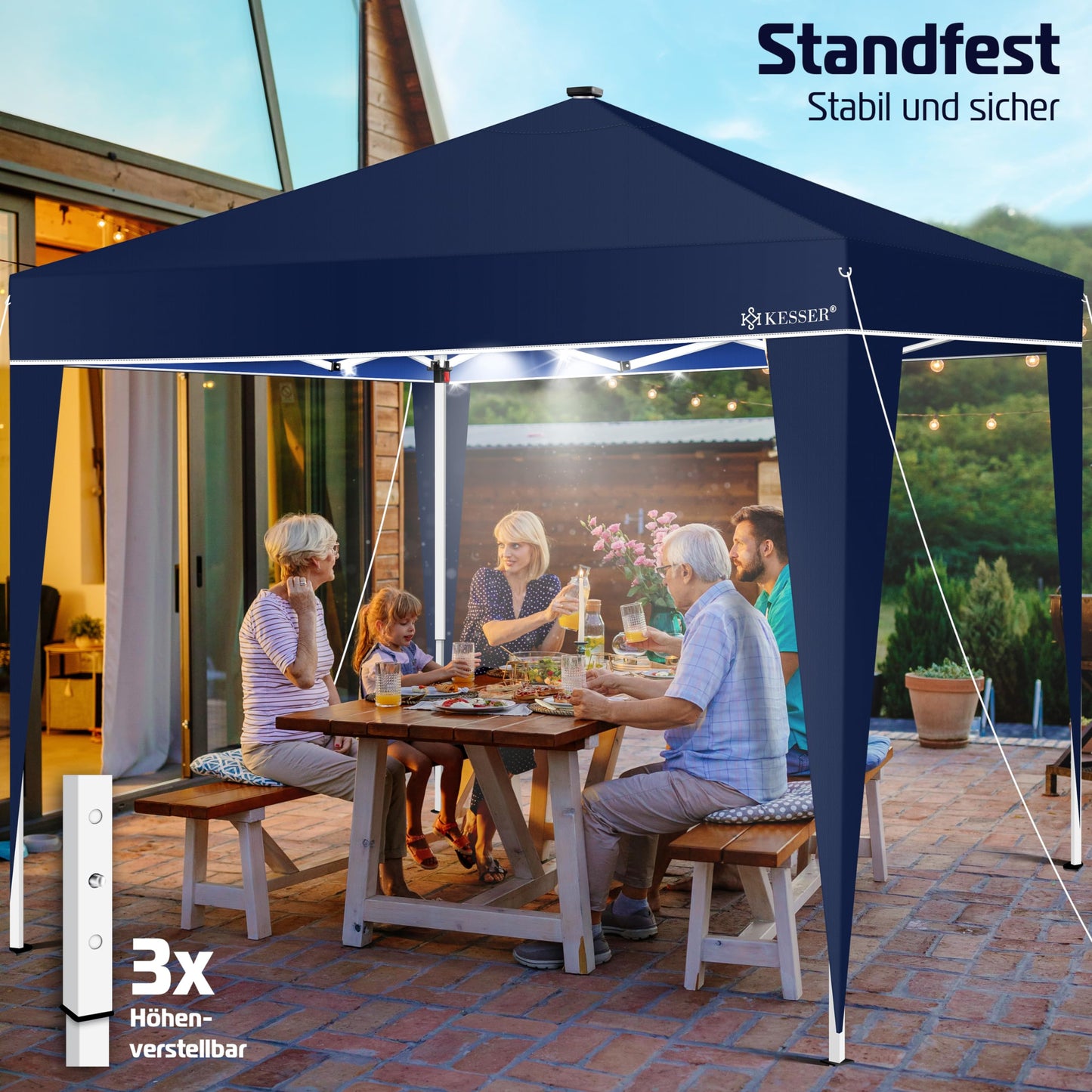 KESSER® Folding Gazebo 3 x 3 m with LED Lighting, Pop-Up Garden Gazebo, Height Adjustable, Stable, Waterproof, Winterproof, Party Tent, Marquee, UV Protection 50+, Includes Remote Control and Bag
