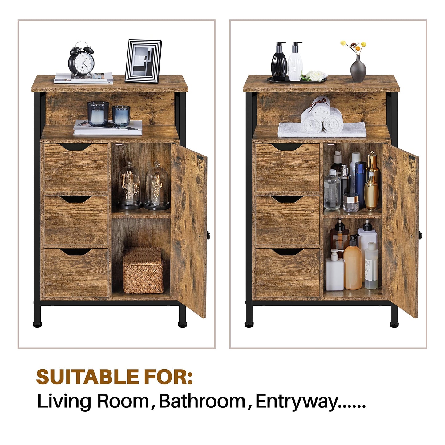 Yaheetech Unterschrank Badezimmerschrank Badkommode Badschrank mit 1 Schublade & 2 Türen & 3 Regalen Baderegal Bodenschrank mit verstellbare Einlegeböden, viel Stauraum, Dunkelgrau